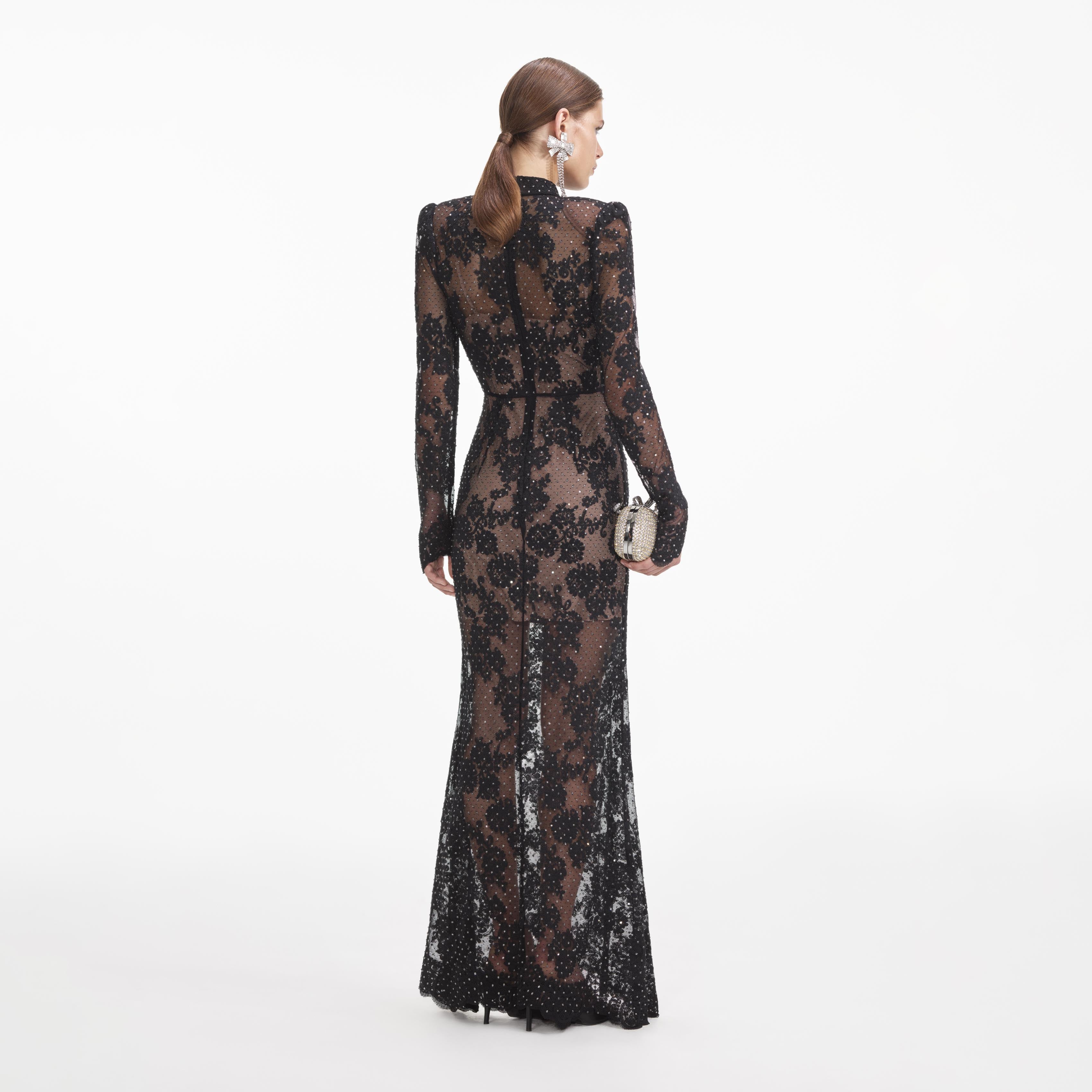 Black Rhinestone Lace Maxi Dress - Image 3