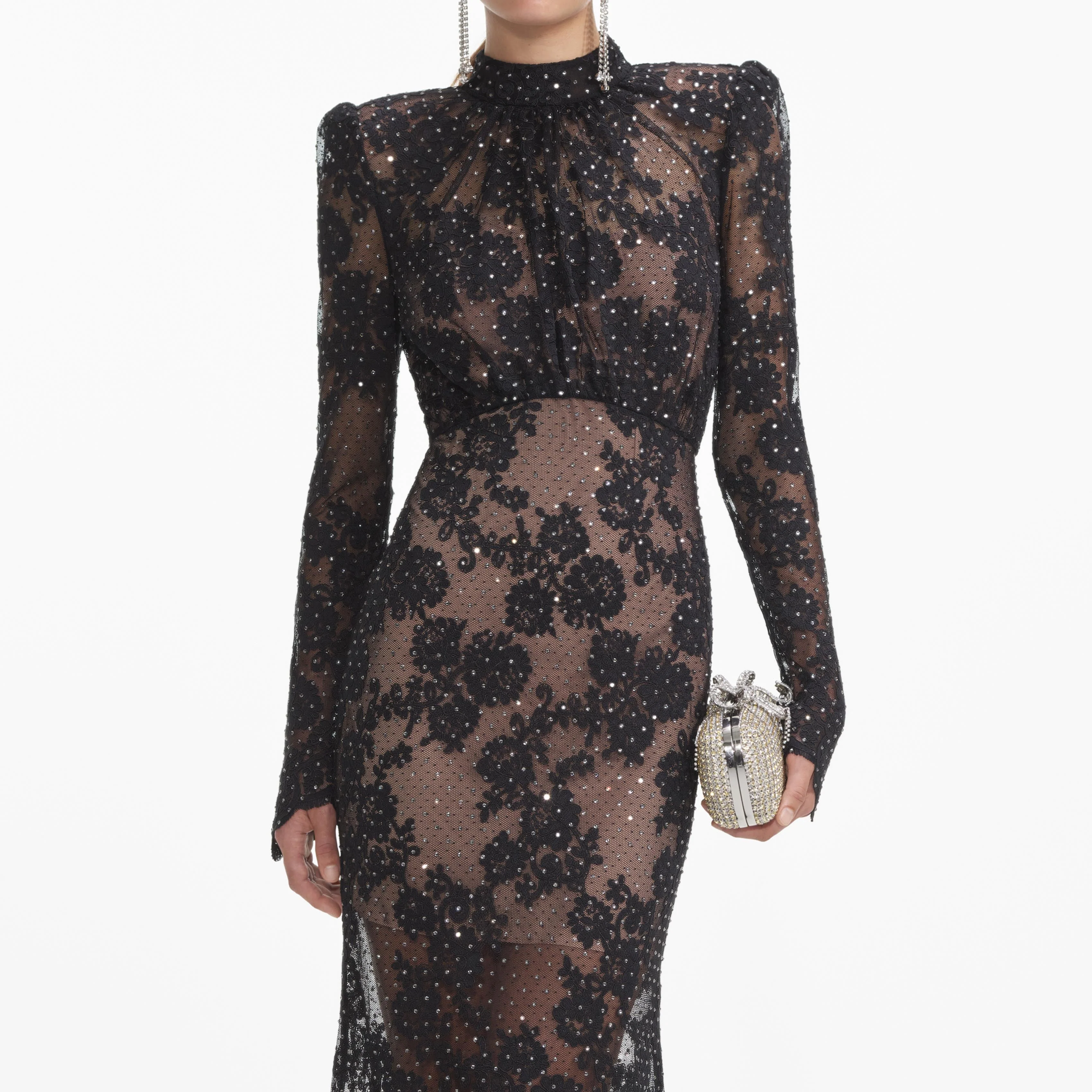 Black Rhinestone Lace Maxi Dress - Image 4