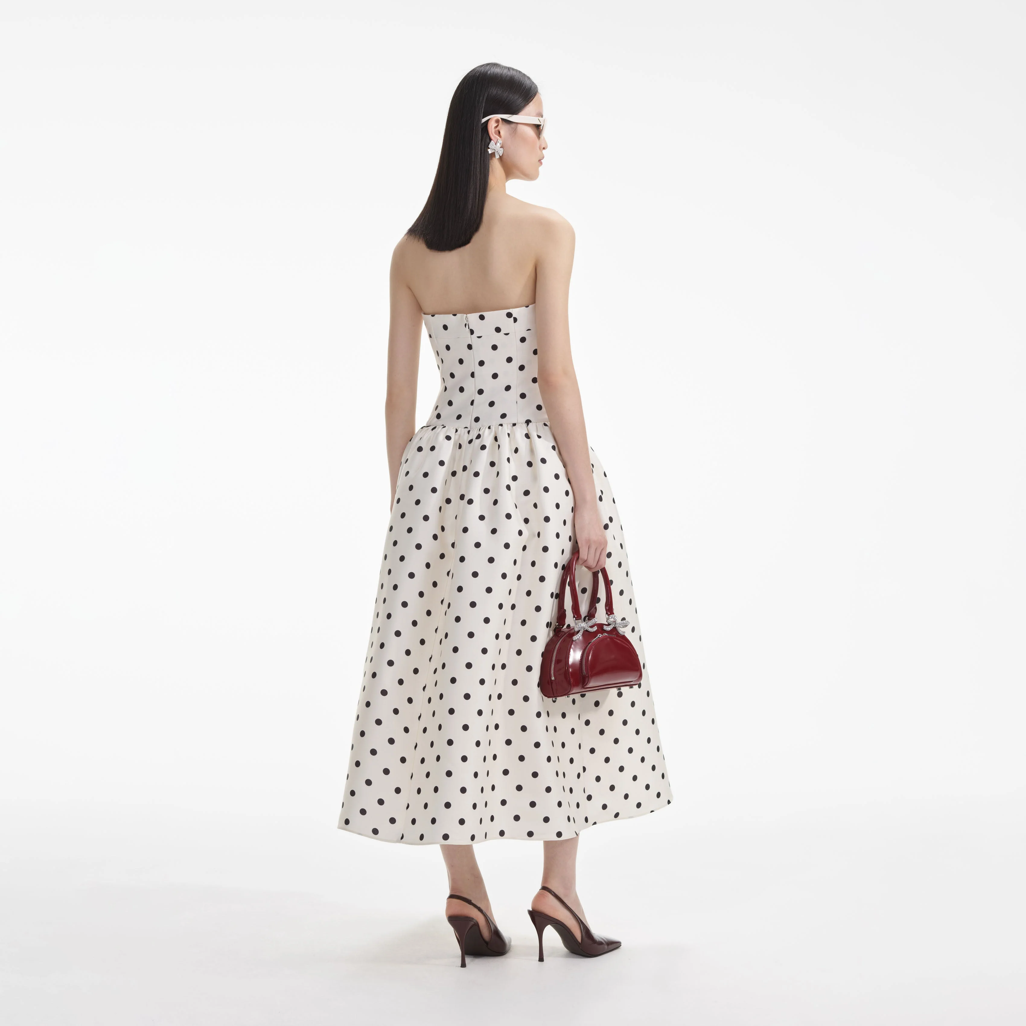 Cream Polka Dot Taffeta Midi Dress - Image 4