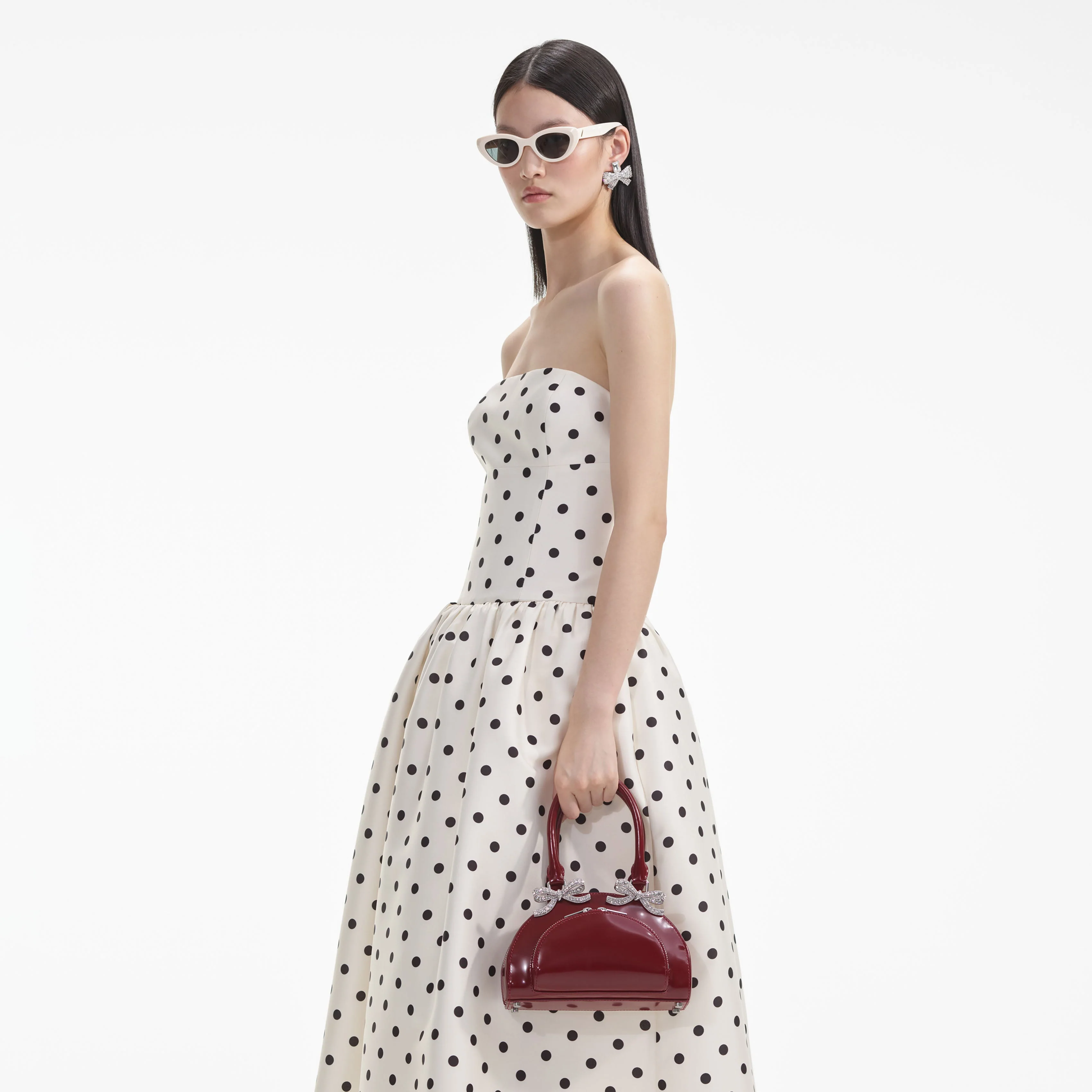 Cream Polka Dot Taffeta Midi Dress - Image 5