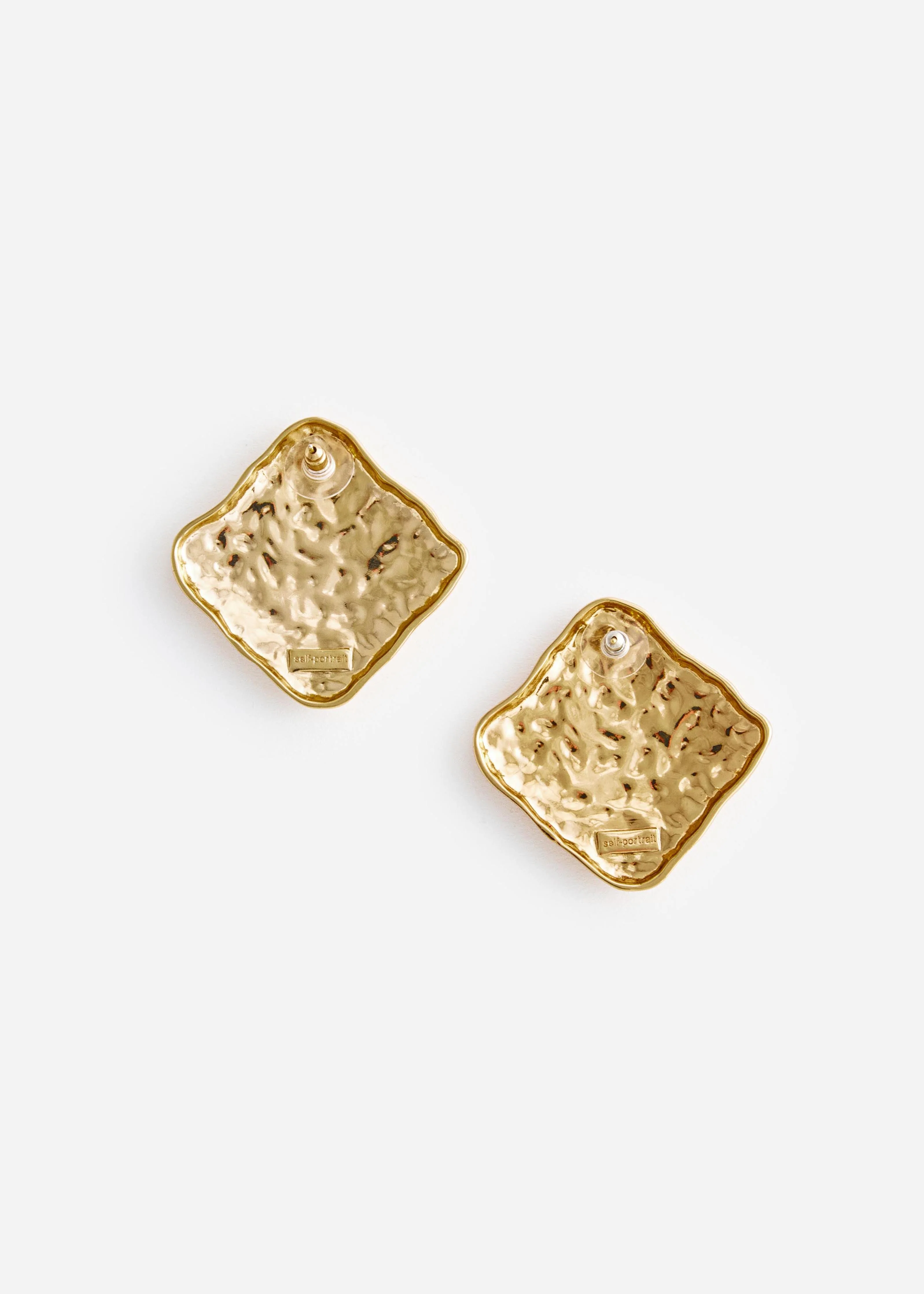 Textured Gold Square Earrings - Image 3