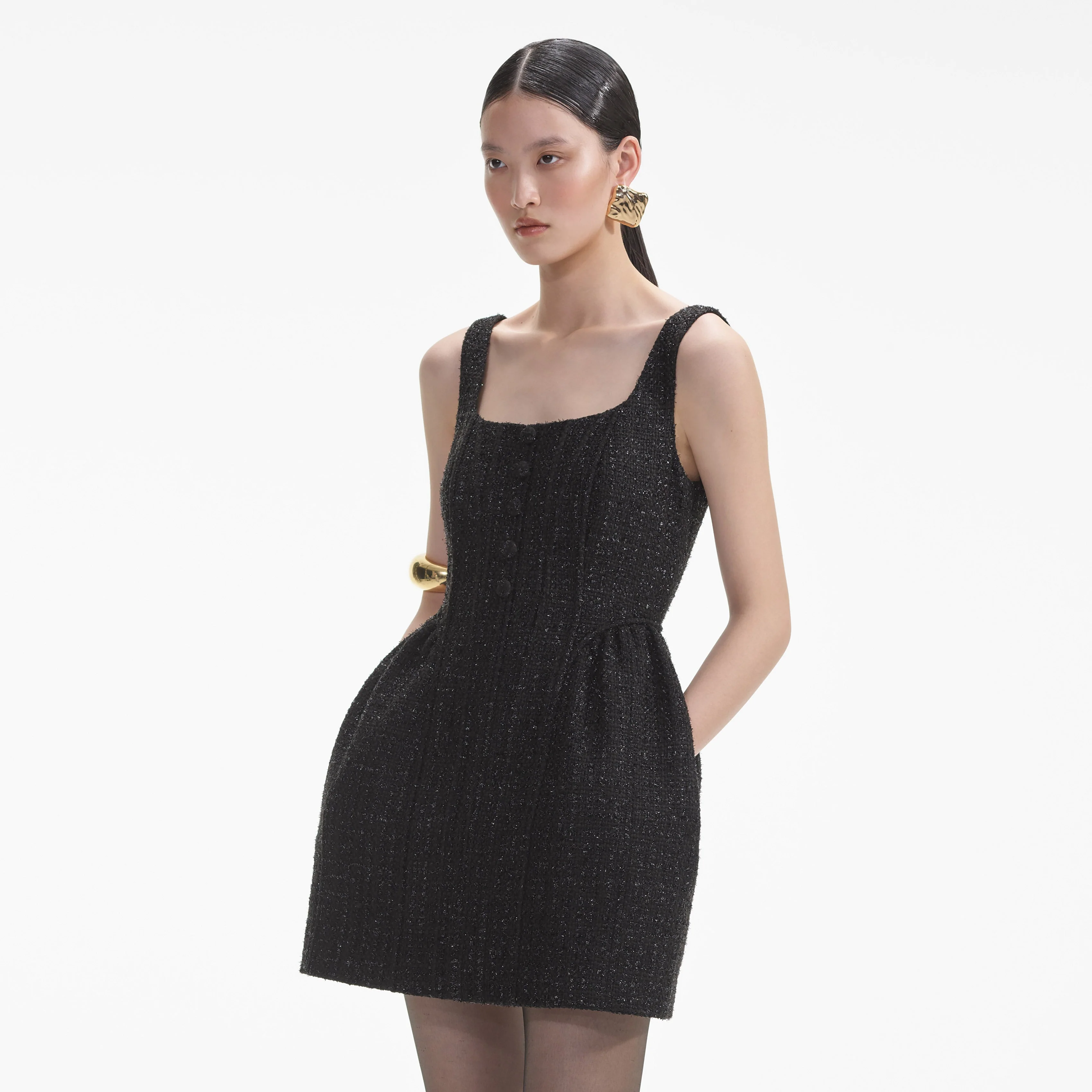 Textured Gold Square Earrings - Image 4