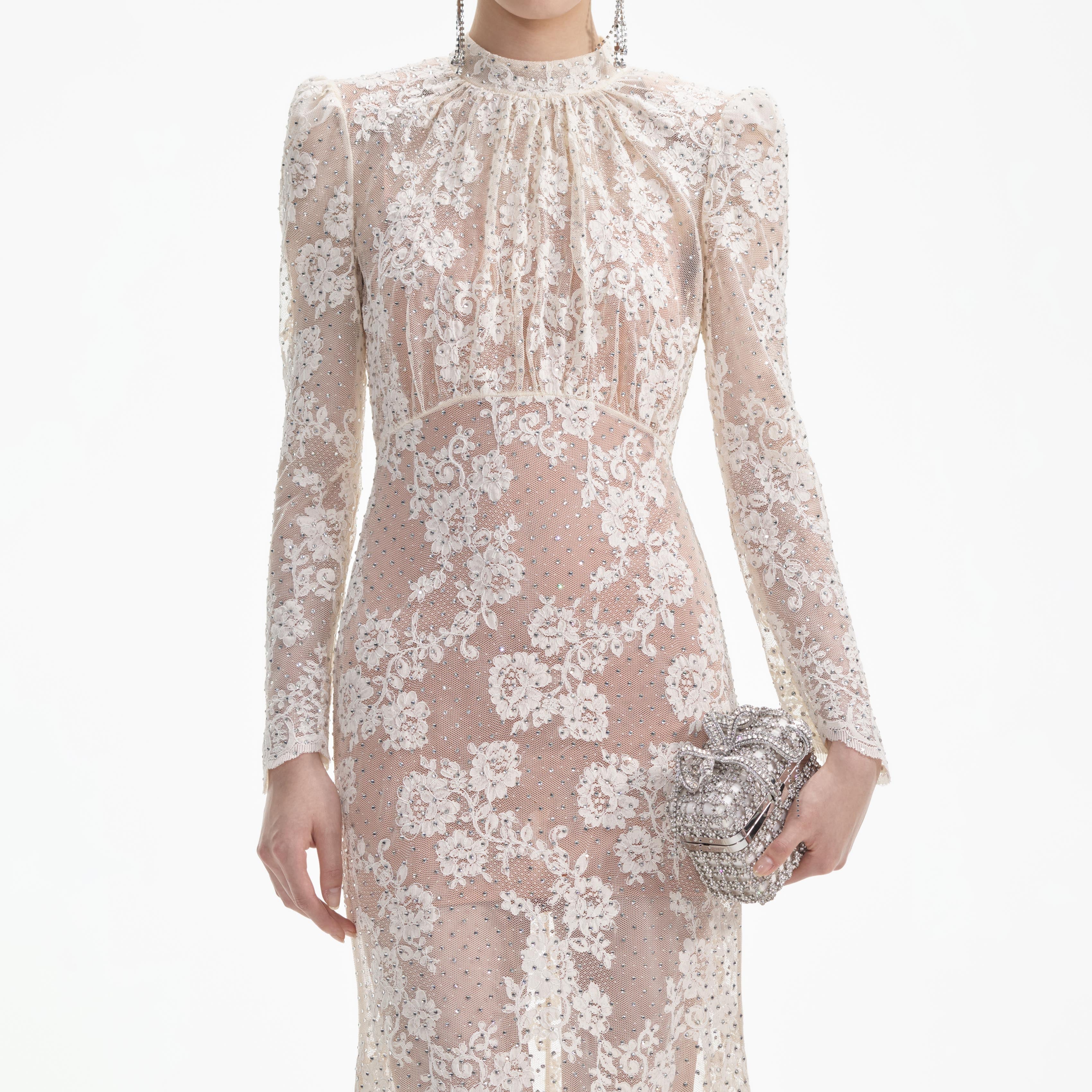 White Rhinestone Lace Maxi Dress - Image 4