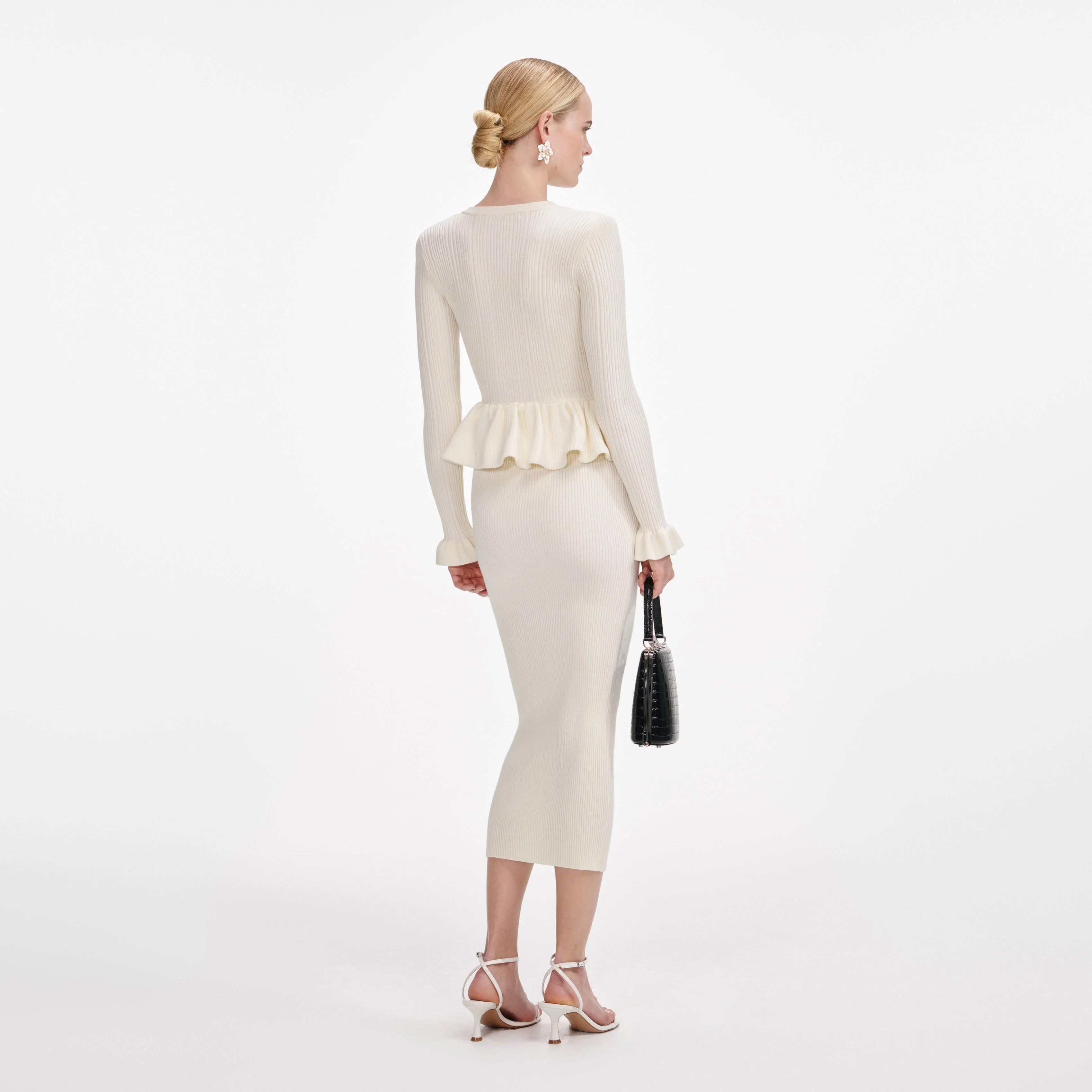 Cream Asymmetric Knit Midi Dress - Image 3
