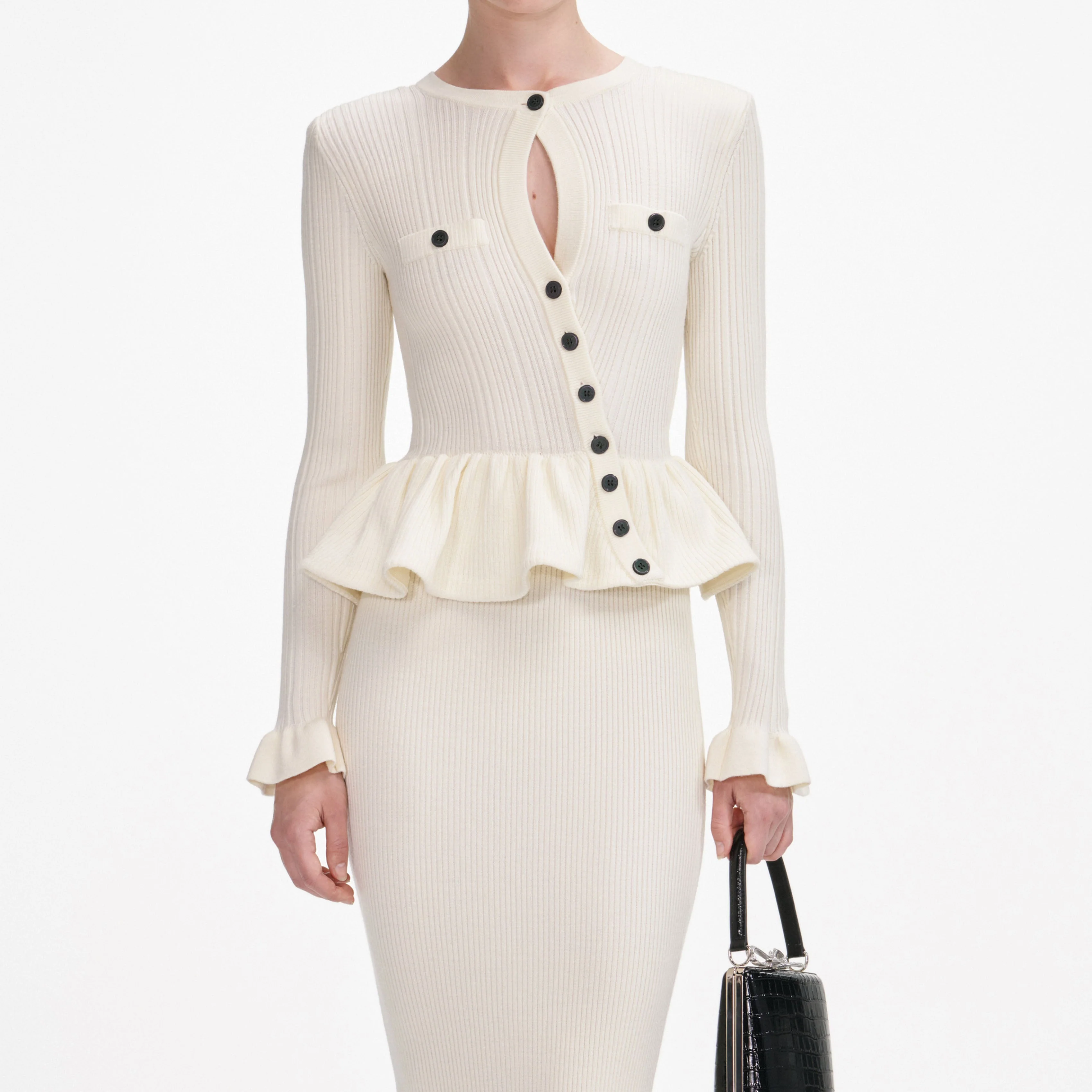 Cream Asymmetric Knit Midi Dress - Image 4