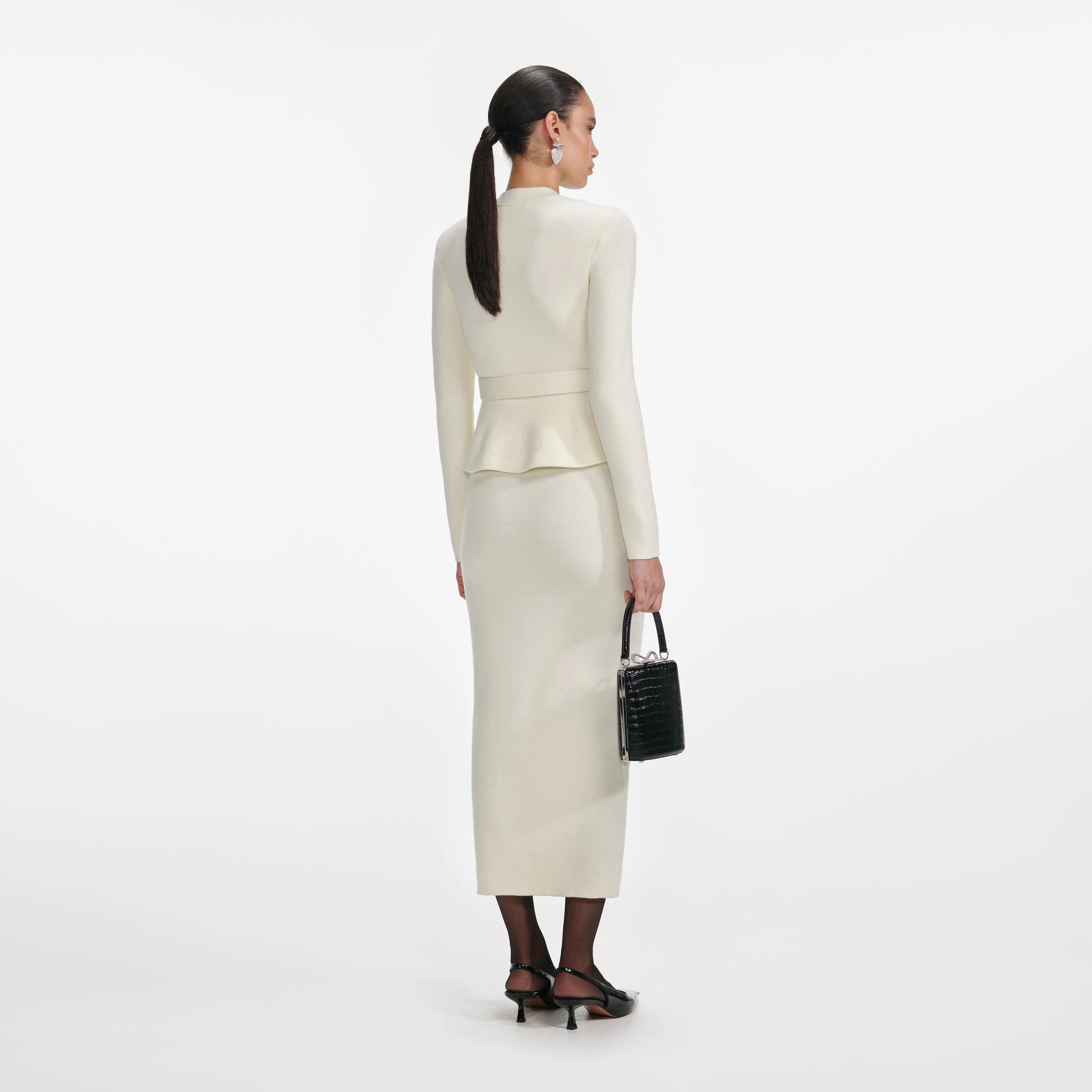 Cream Wool Peplum Knit Midi Dress - Image 3