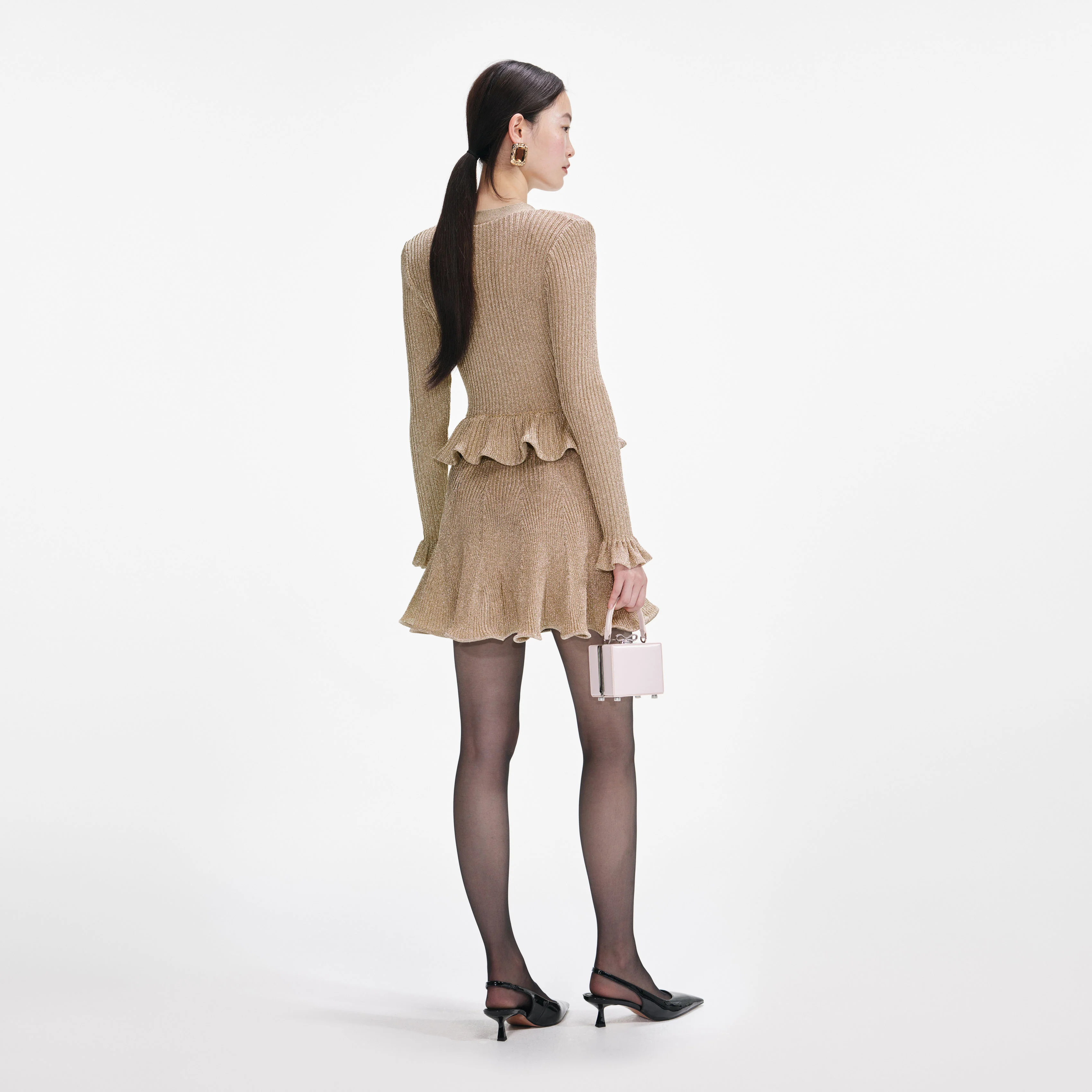Gold Lurex Peplum Knit Mini Dress - Image 3
