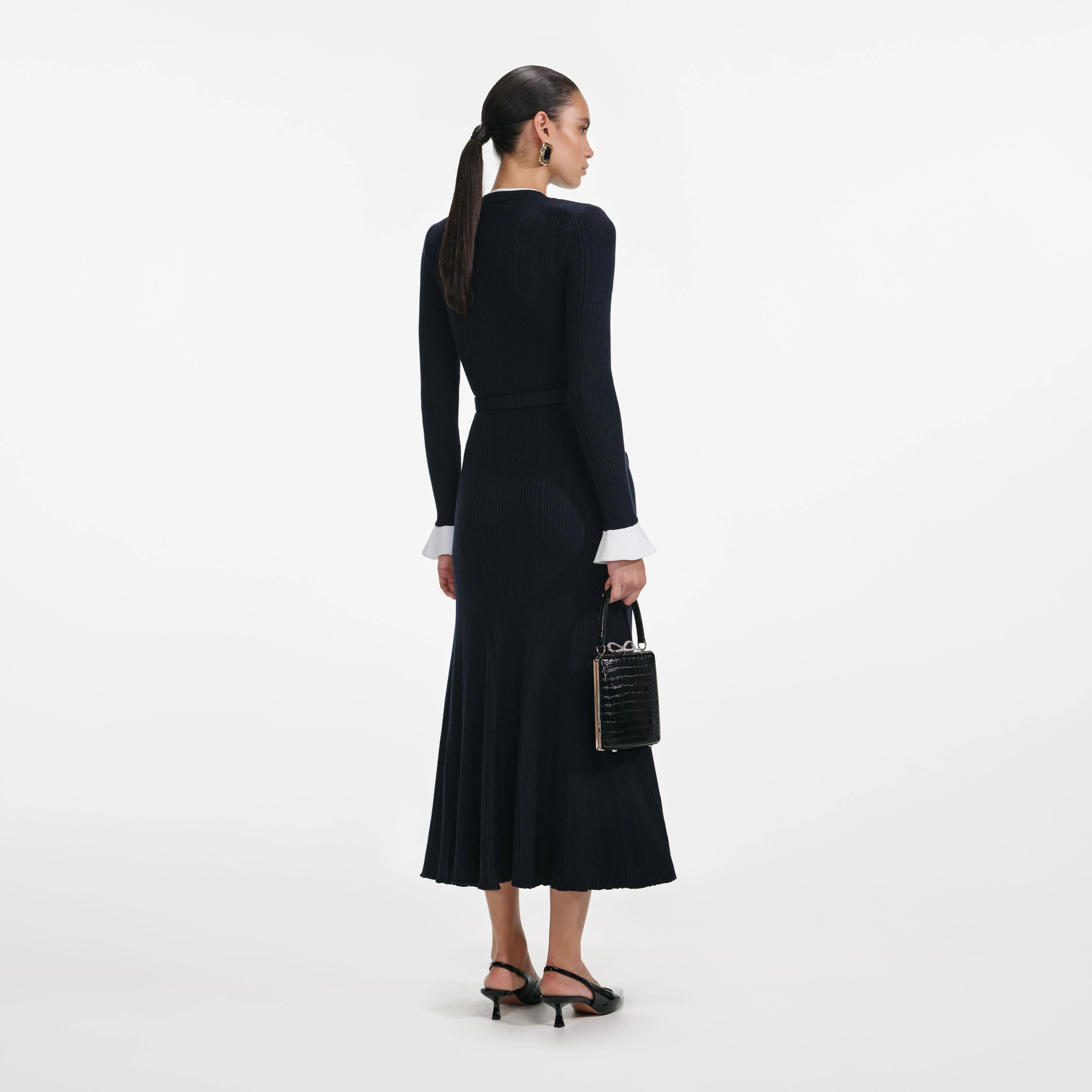 Navy Viscose Knit Midi Dress - Image 3