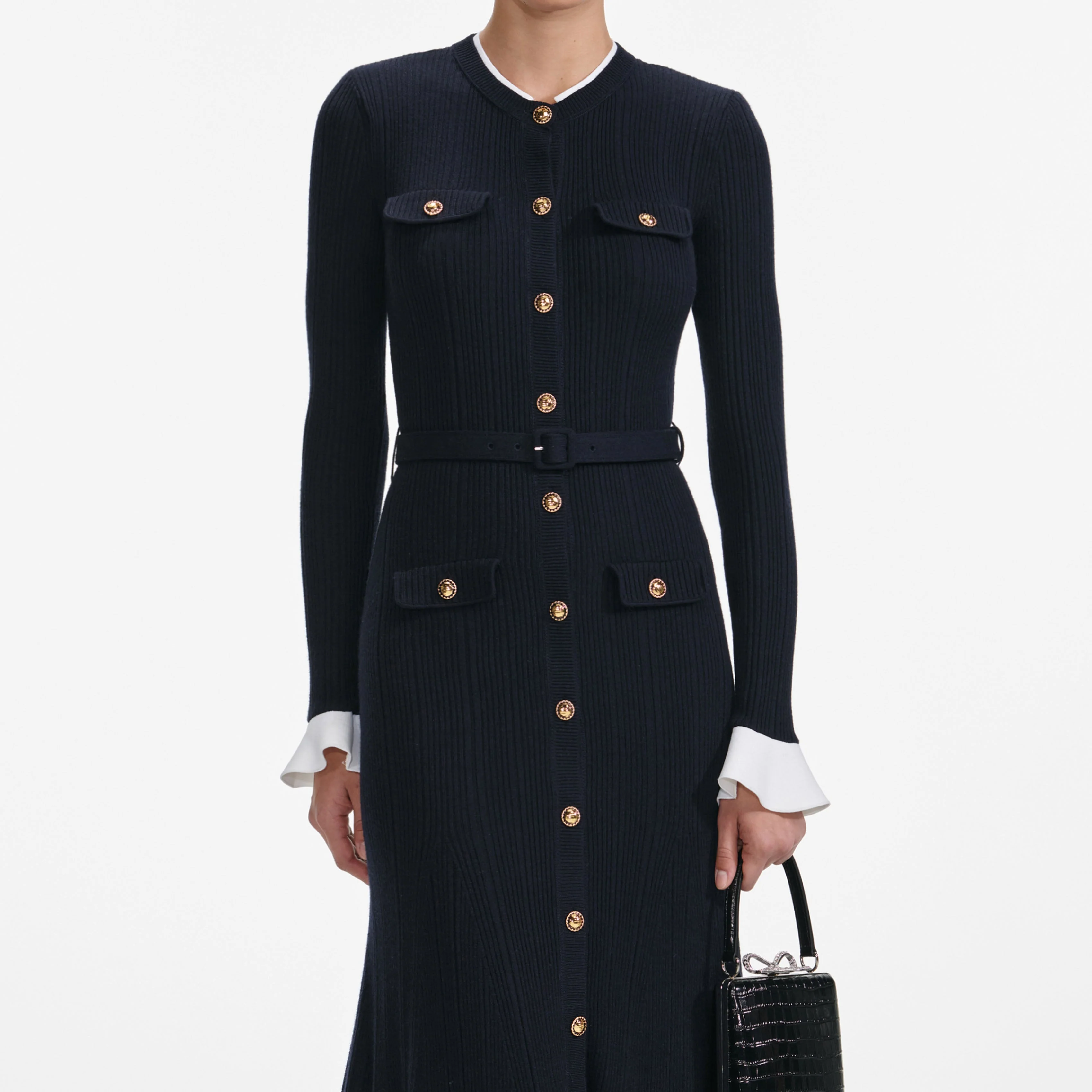 Navy Viscose Knit Midi Dress - Image 4
