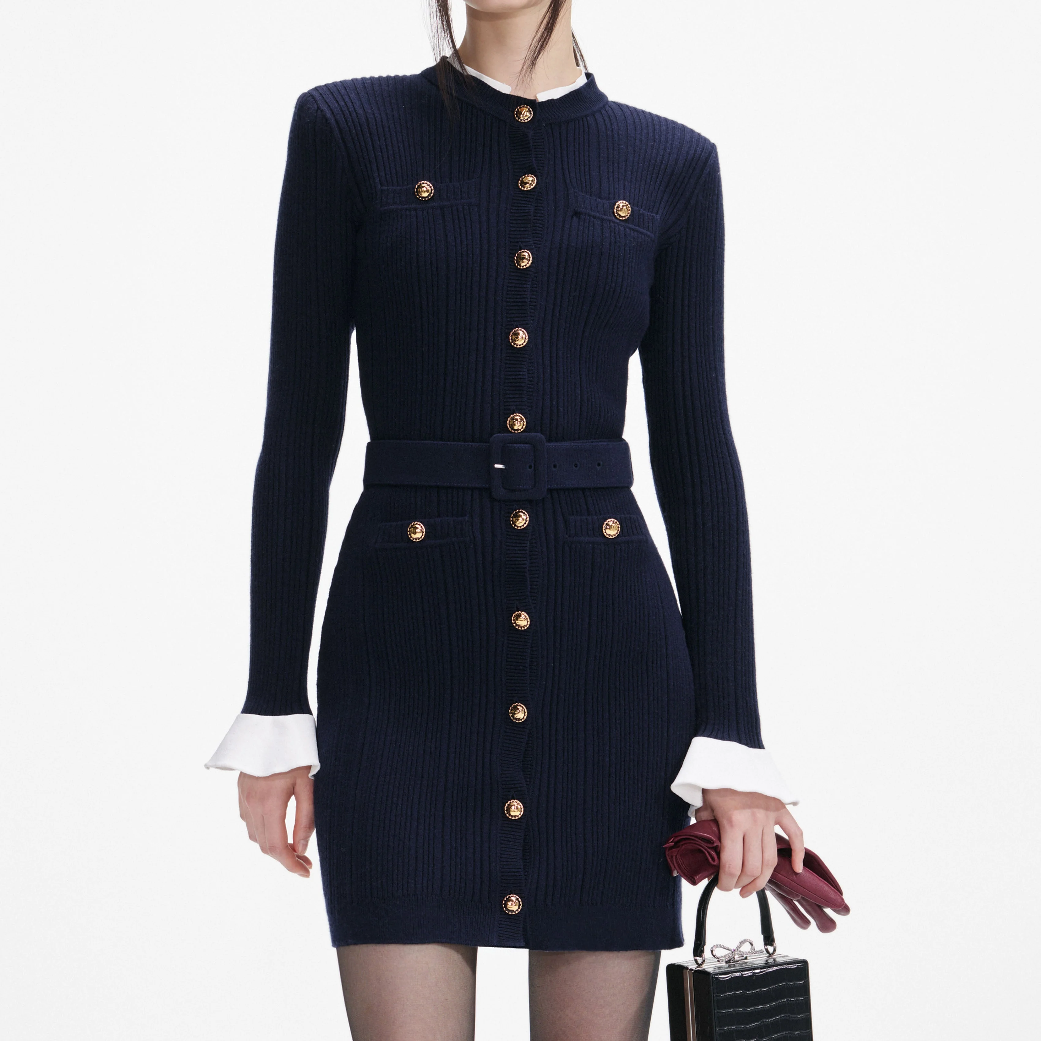 Navy Viscose Knit Mini Dress - Image 4
