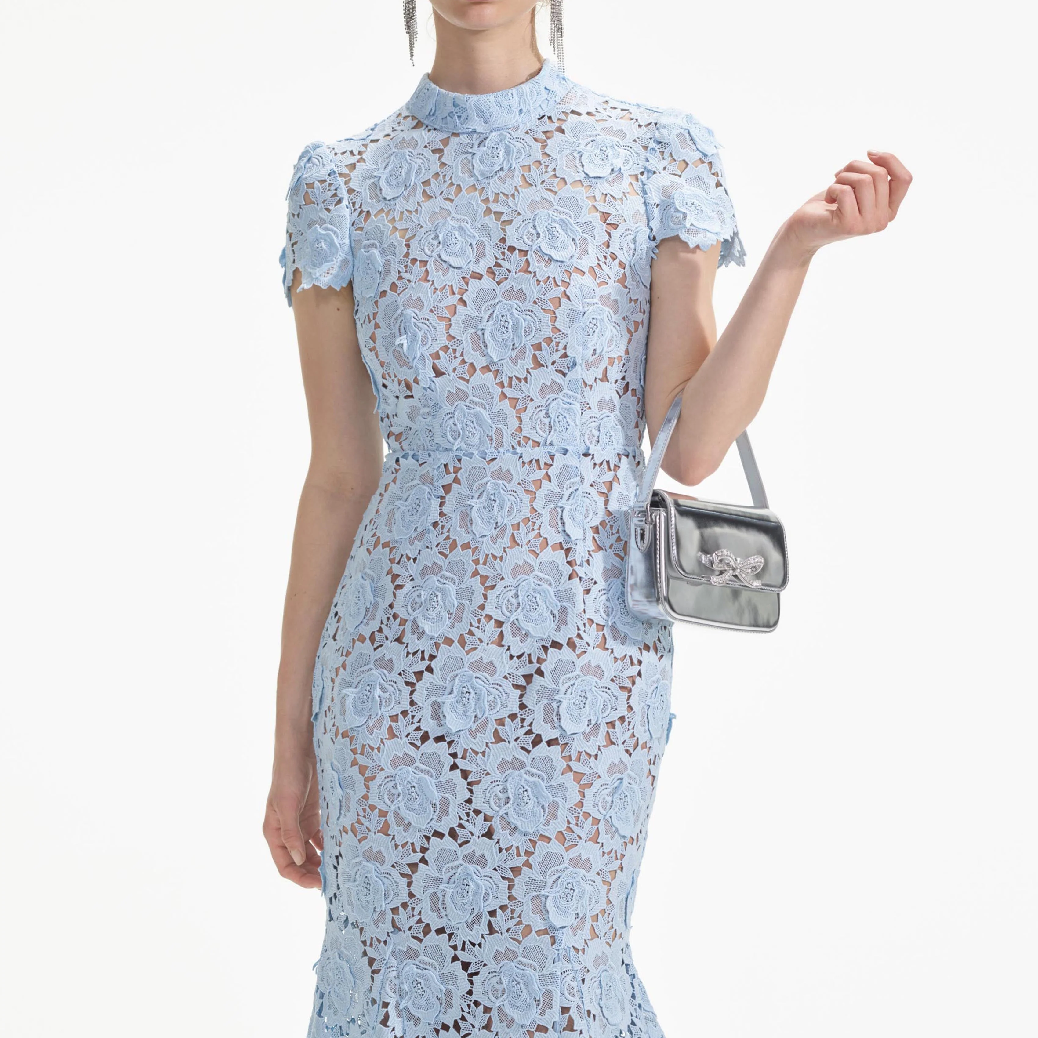 Blue Flower Lace Midi Dress - Image 4