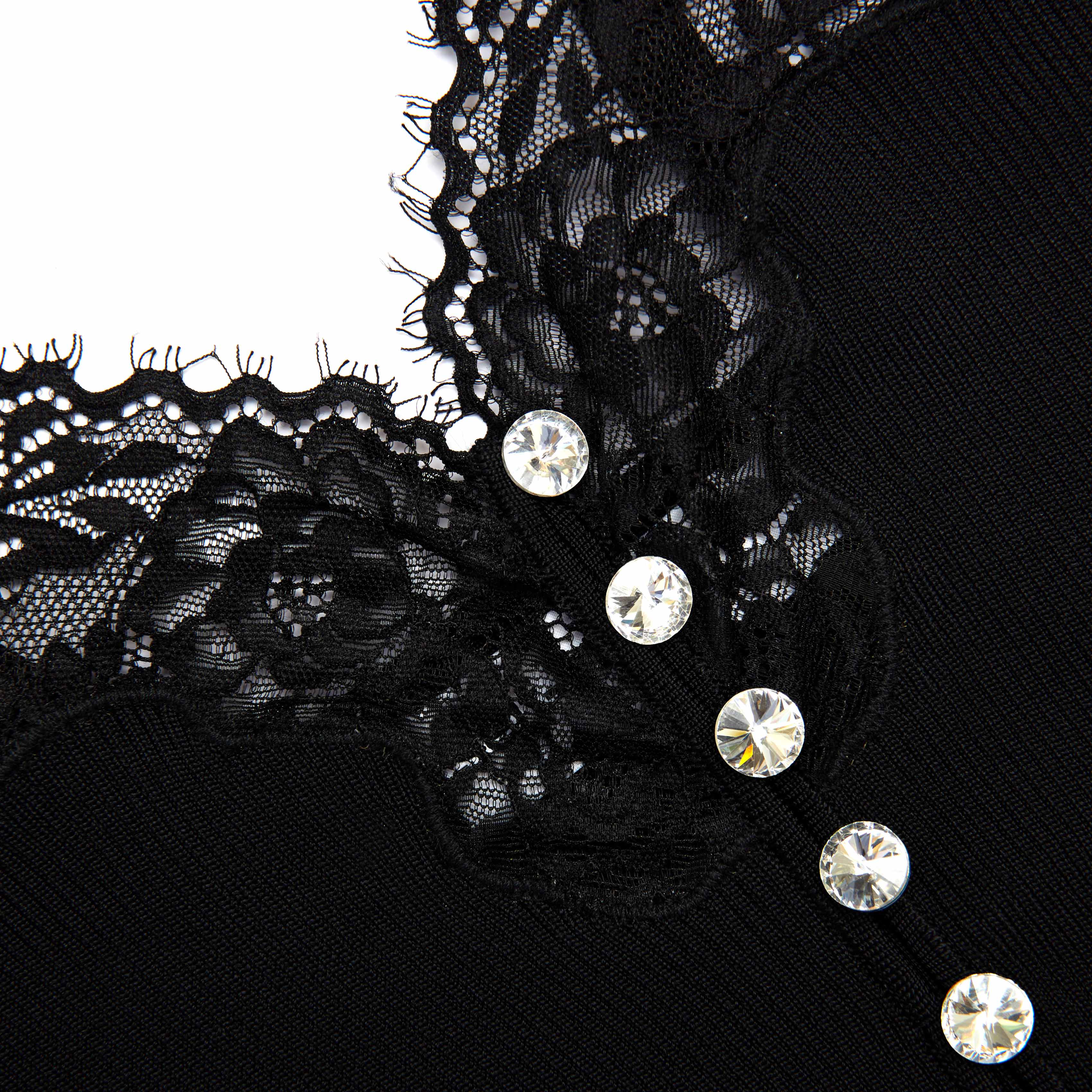 Black Lace Trim Rib Knit Top - Image 5