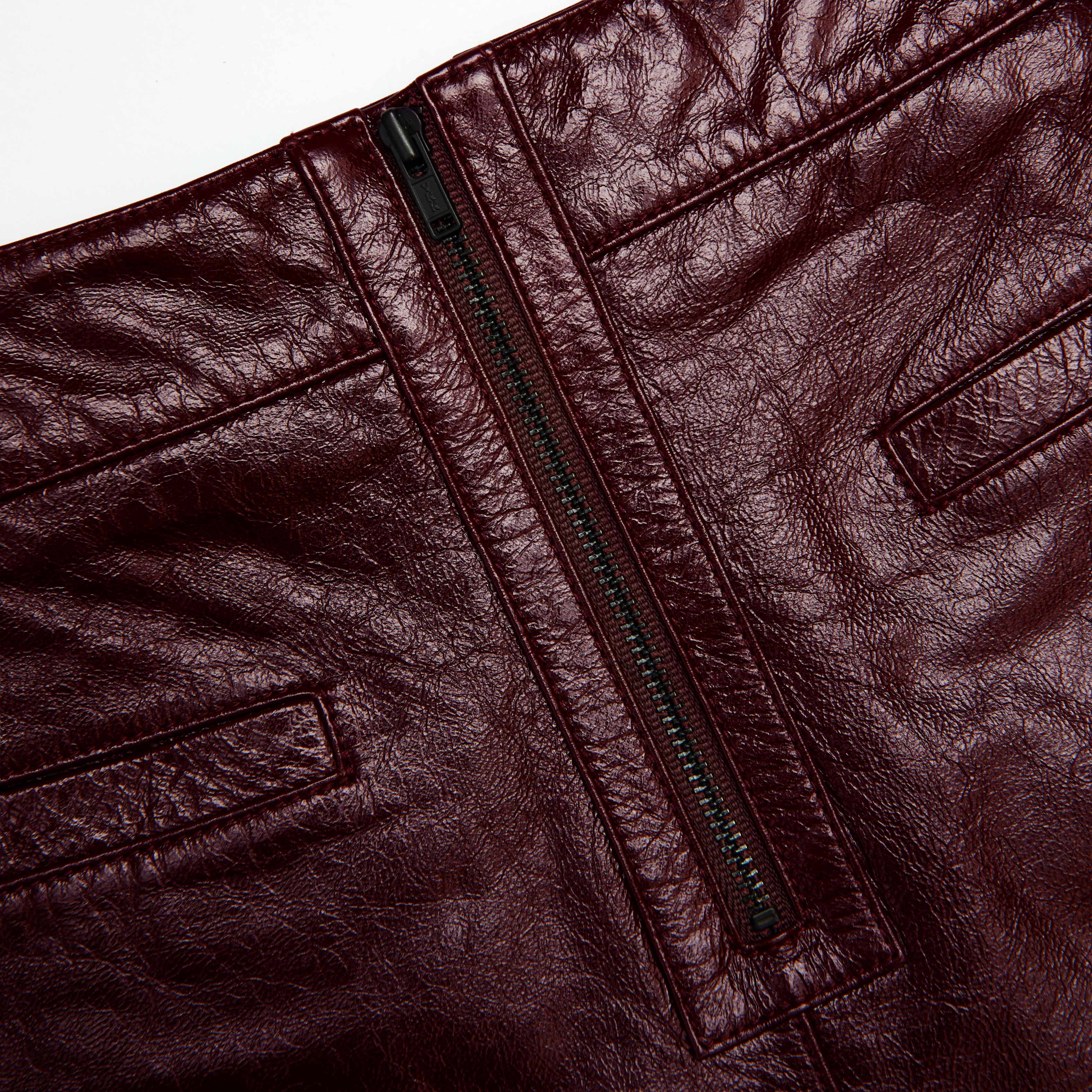 Burgundy Leather  Shorts - Image 5