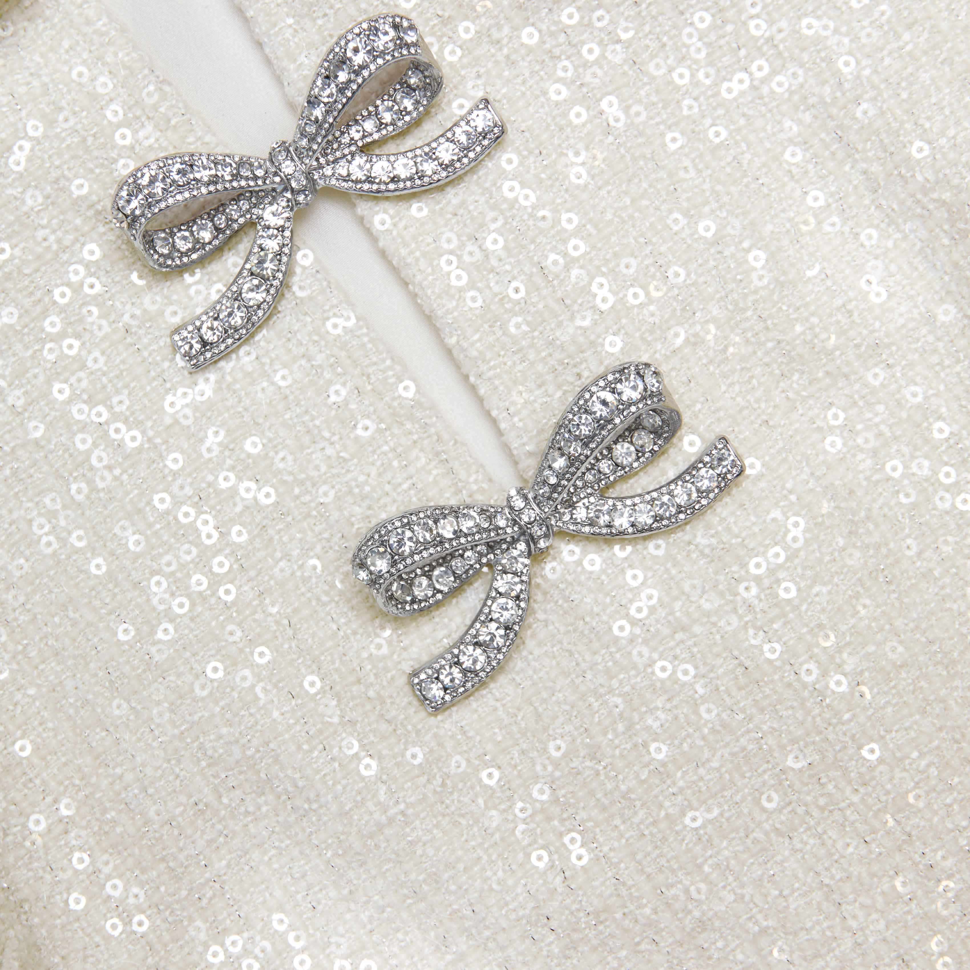 Cream Sequin Boucle Bow Mini Dress - Image 5