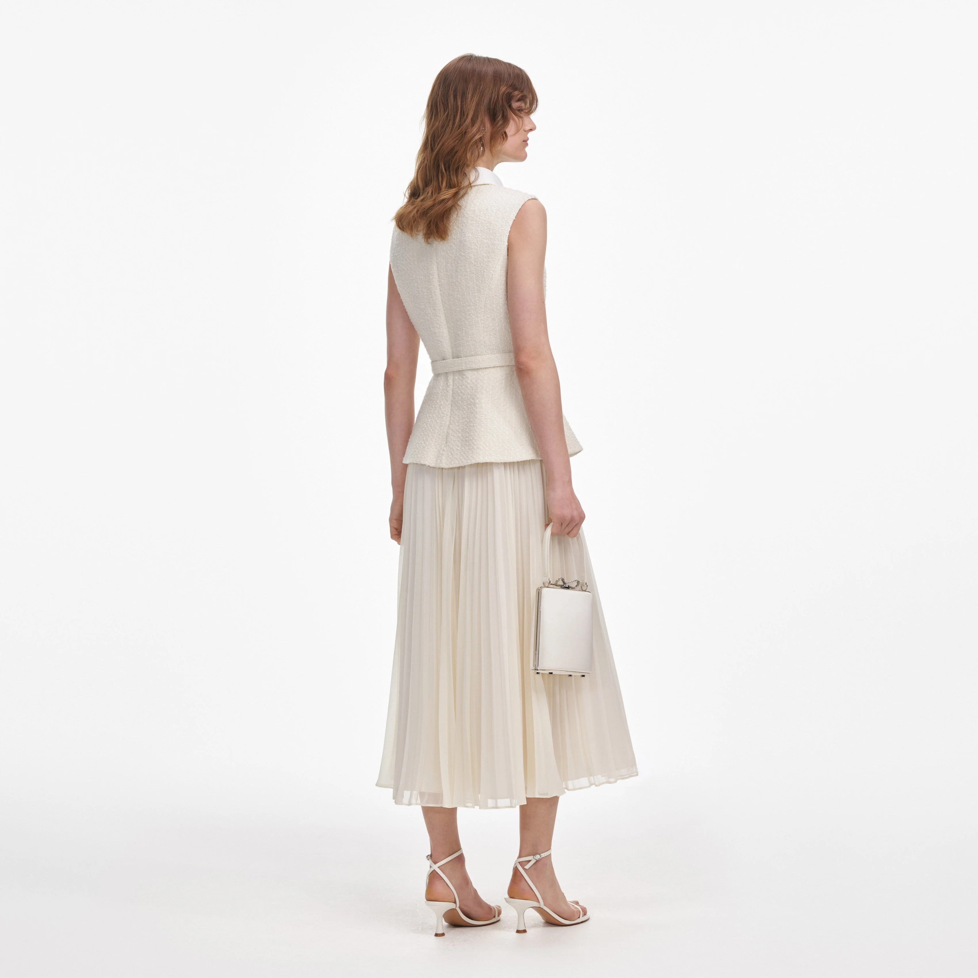 Cream Boucle Sleeveless Midi Dress - Image 3