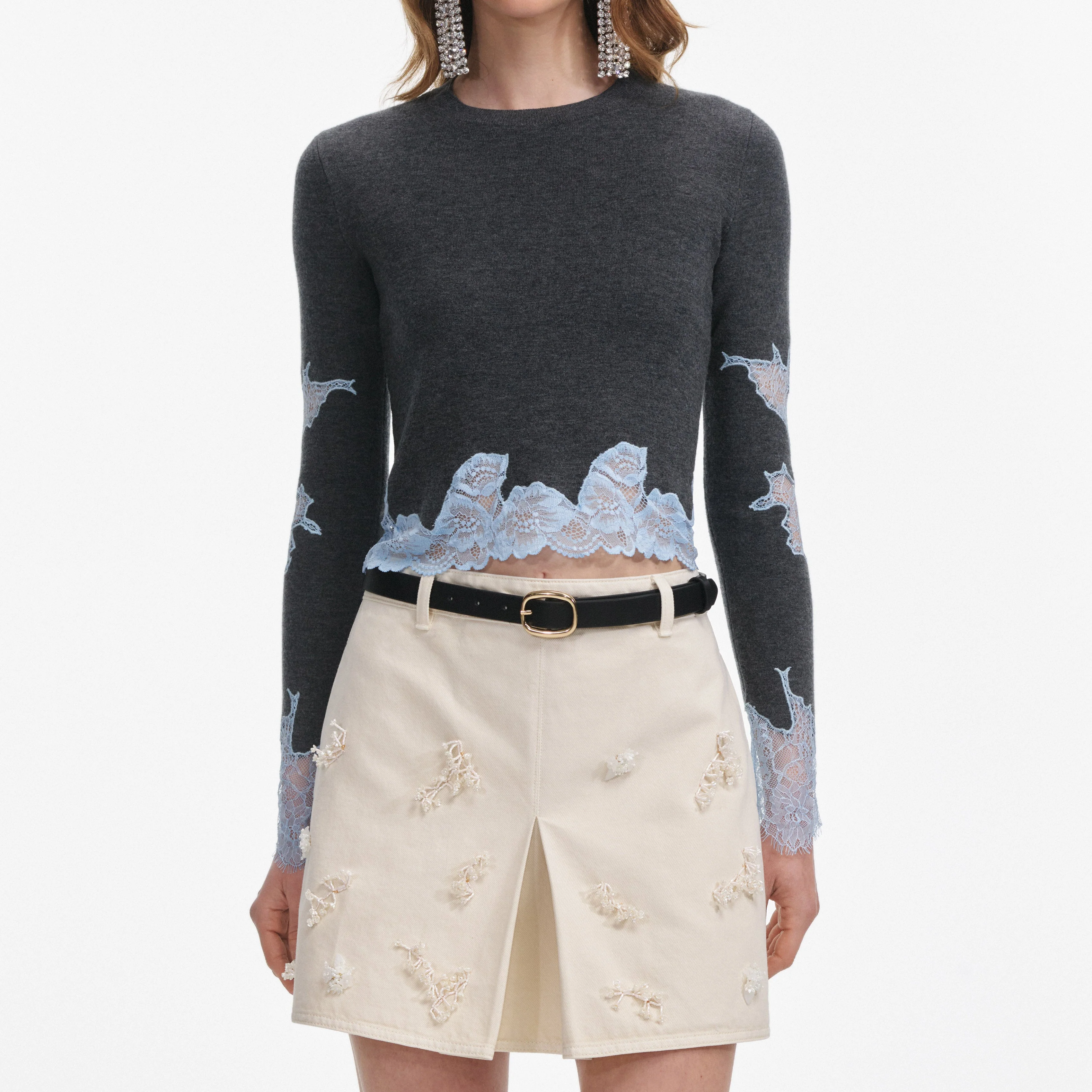 Grey Contrast Lace Jumper - Image 4