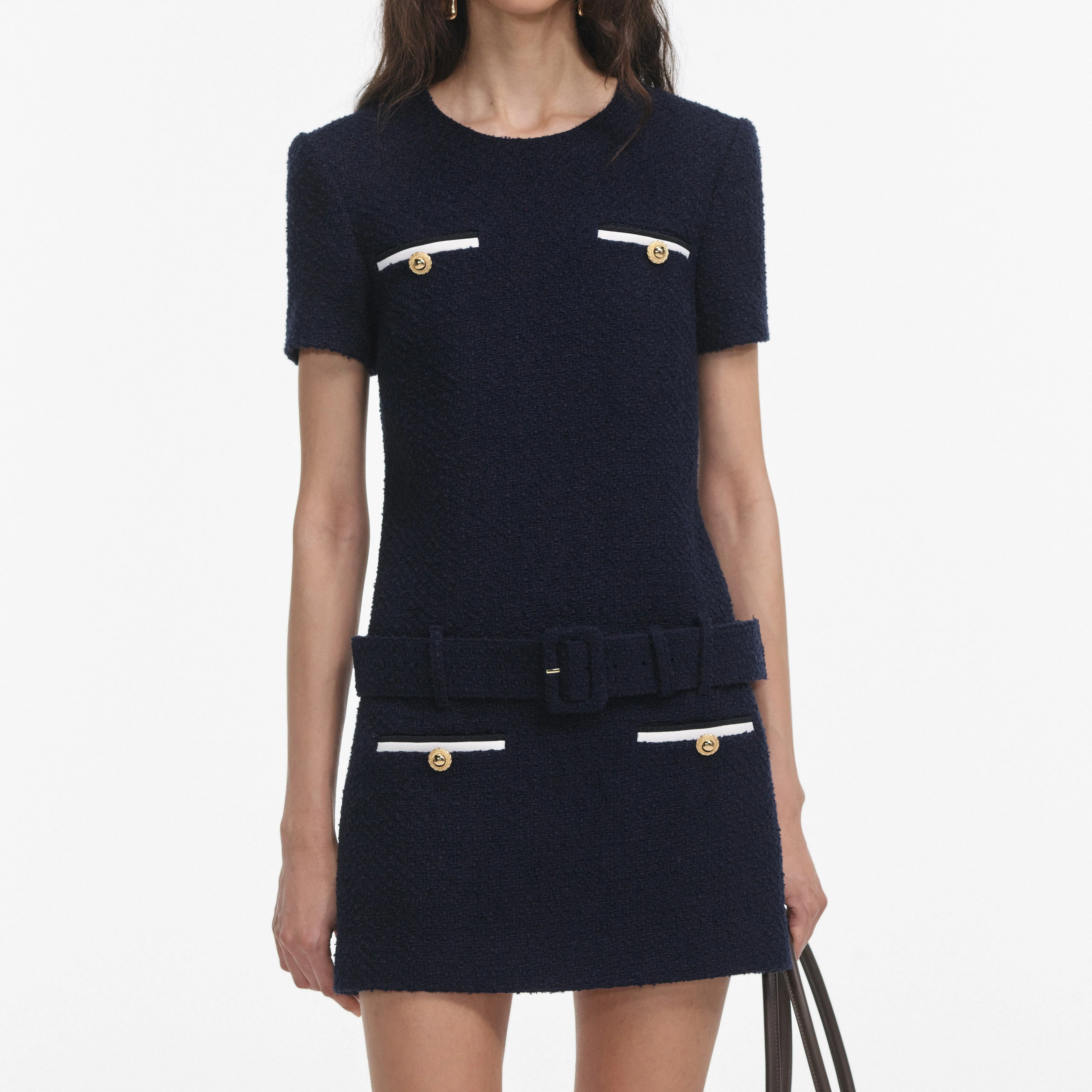 Navy Boucle Mini Dress - Image 4