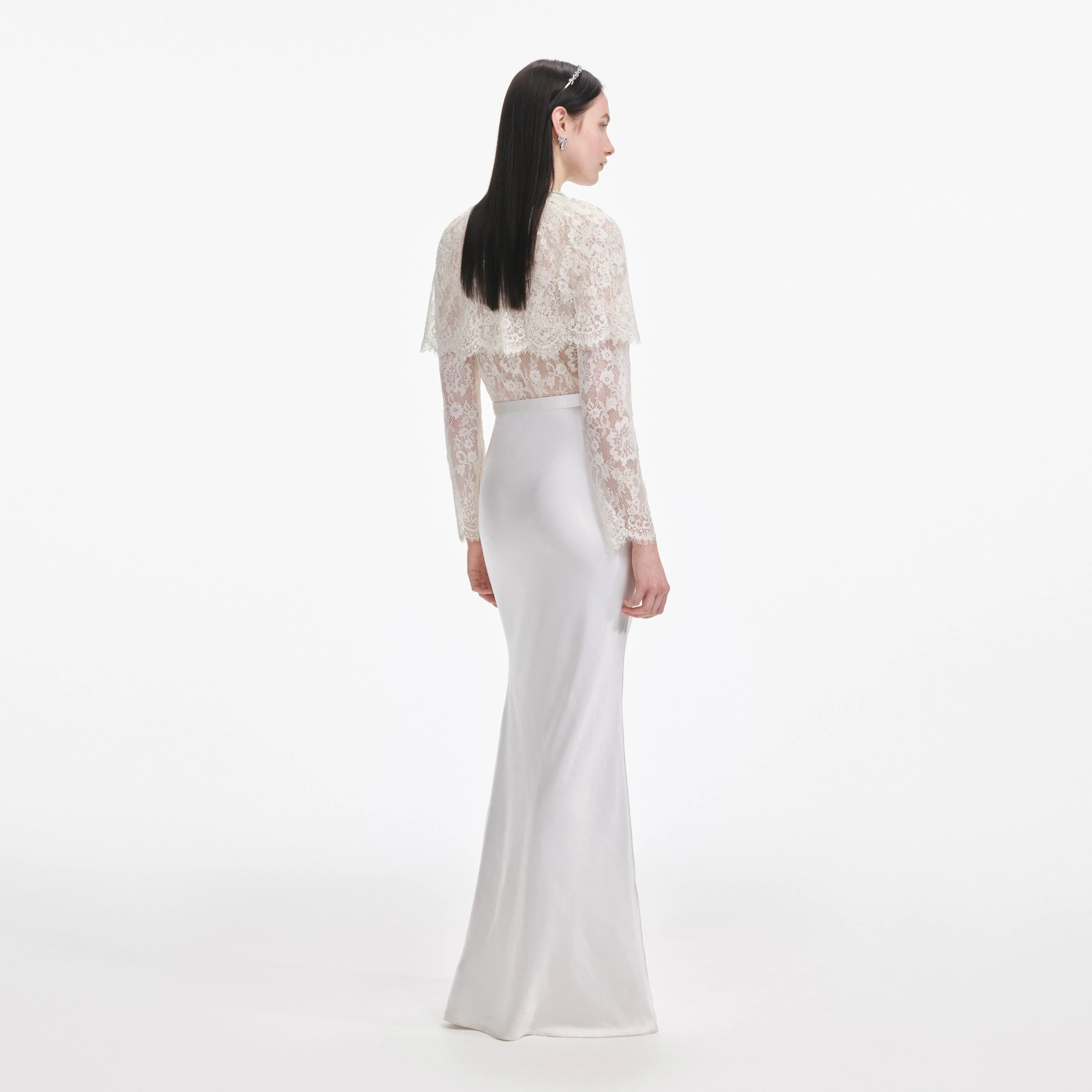 White Lace Cape Maxi Dress - Image 3