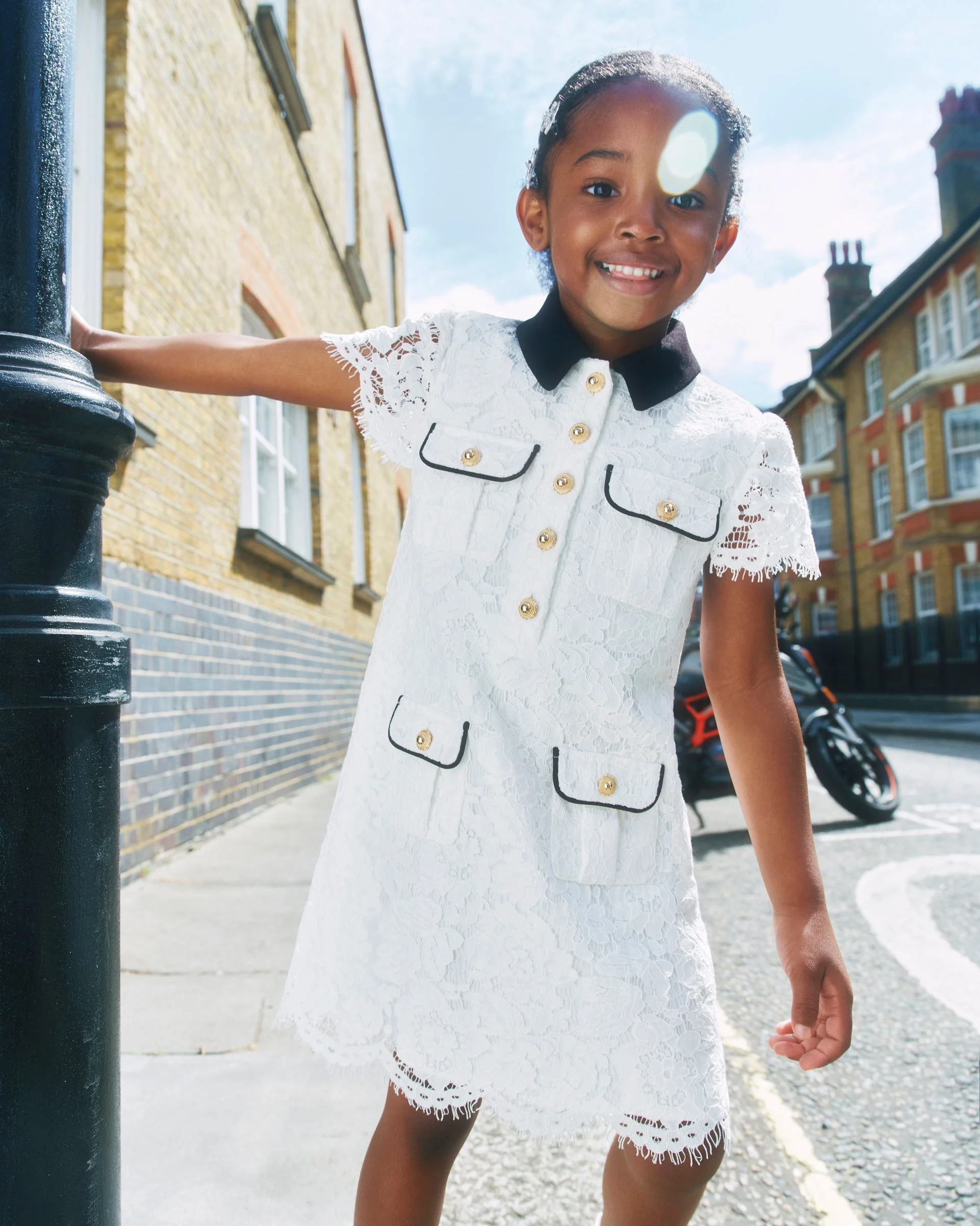 White Lace Contrast Collar Dress - Image 3