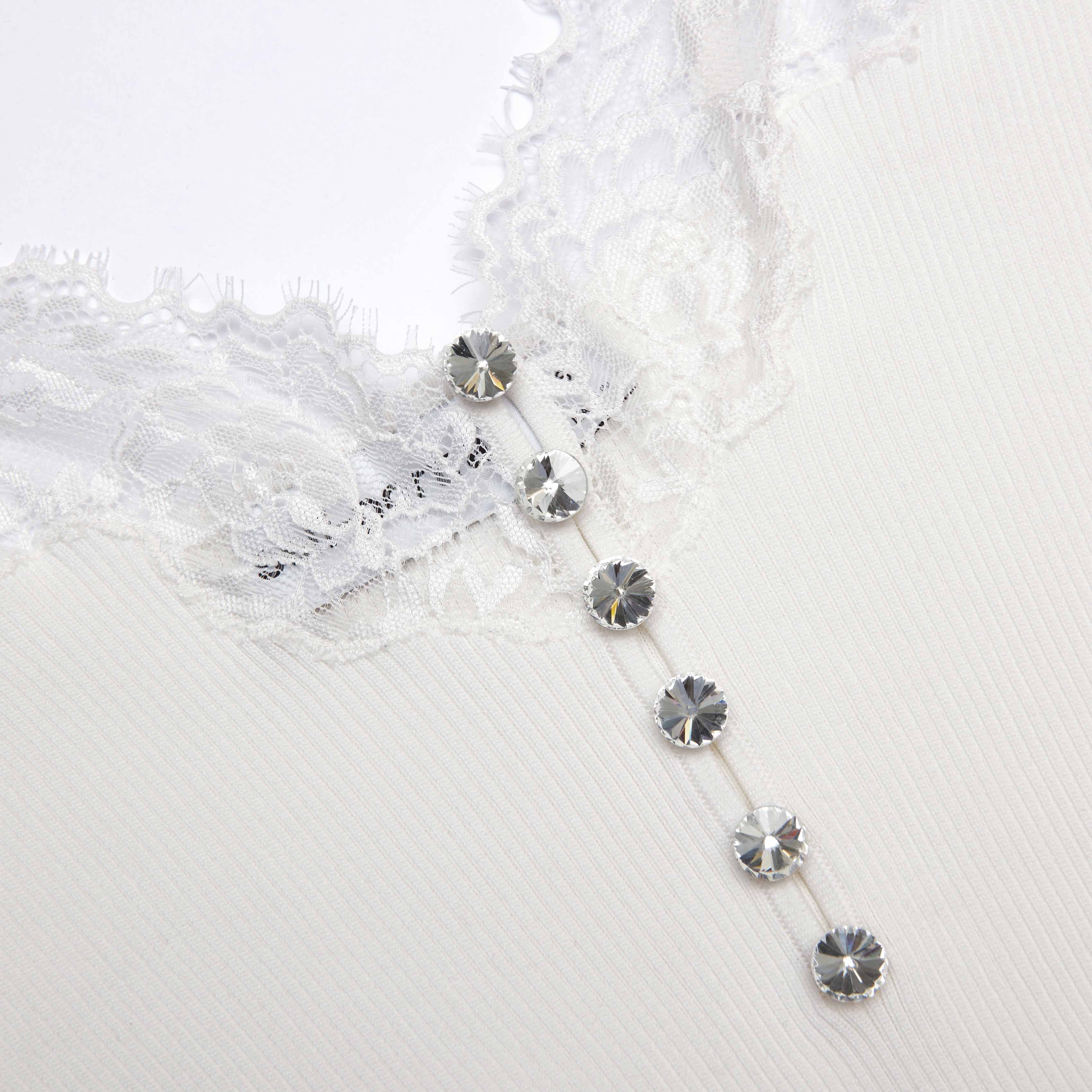 White Lace Trim Rib Knit Top - Image 5