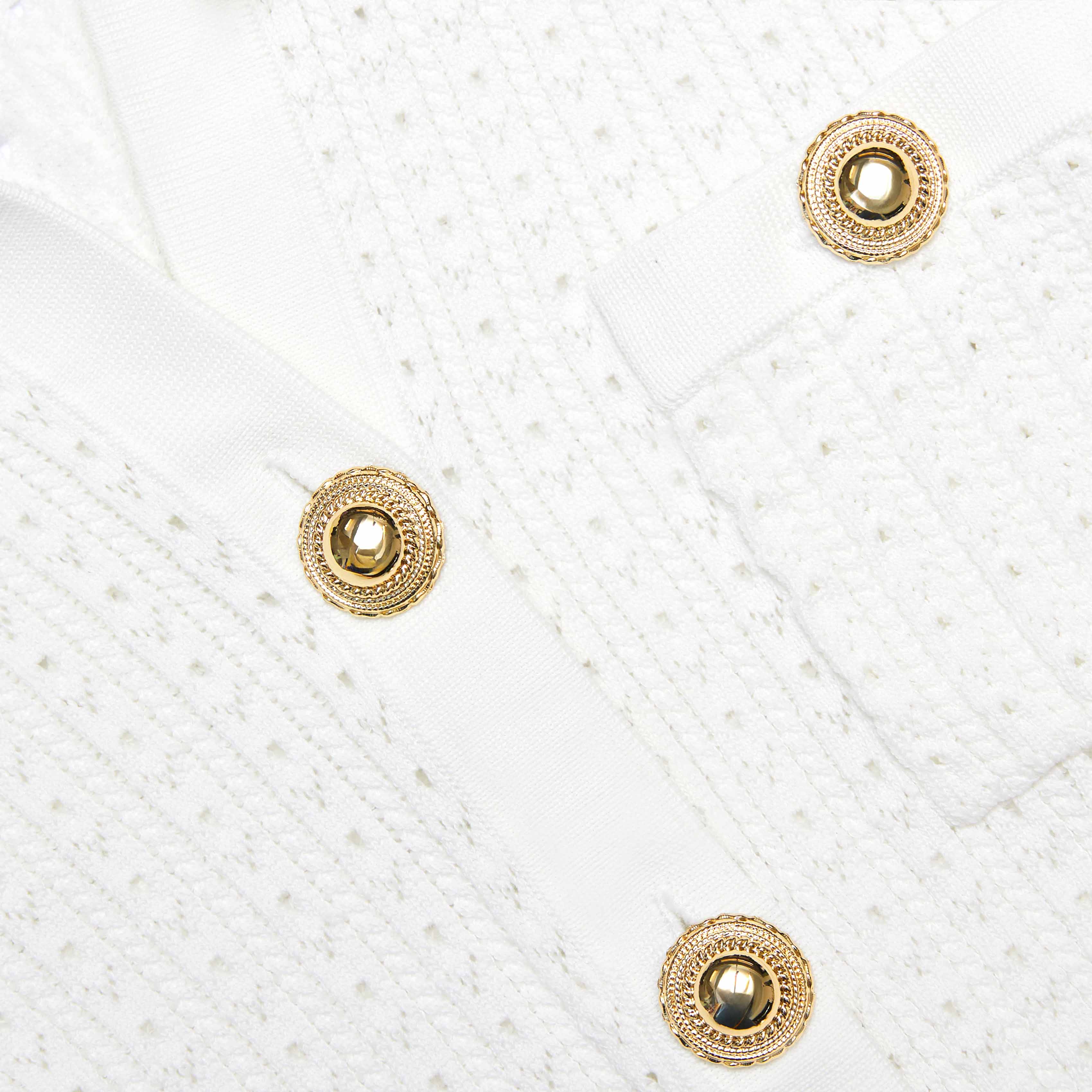 White Pointelle Peplum Knit Mini Dress - Image 5