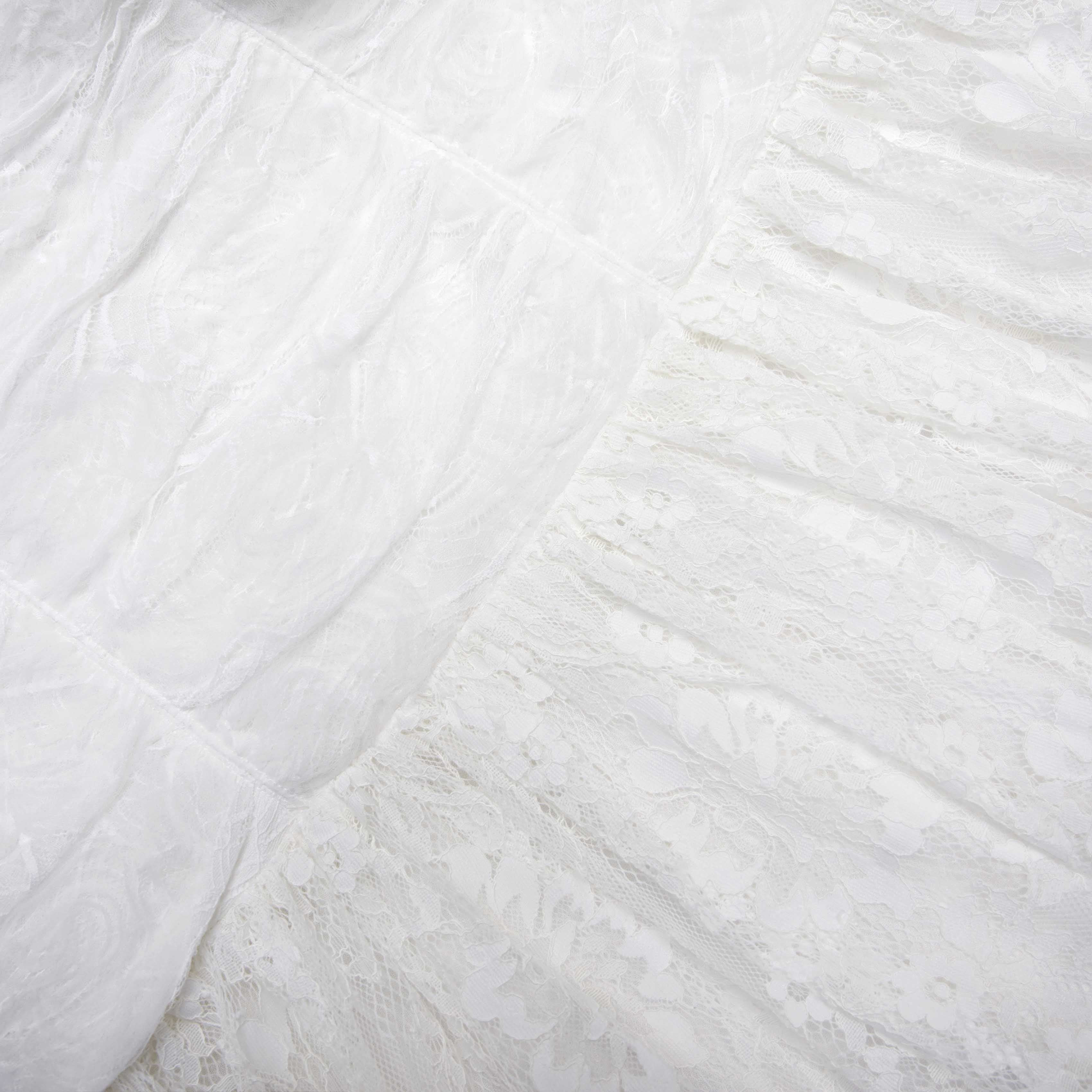 White Tulle Lace Gathered Midi Dress - Image 5