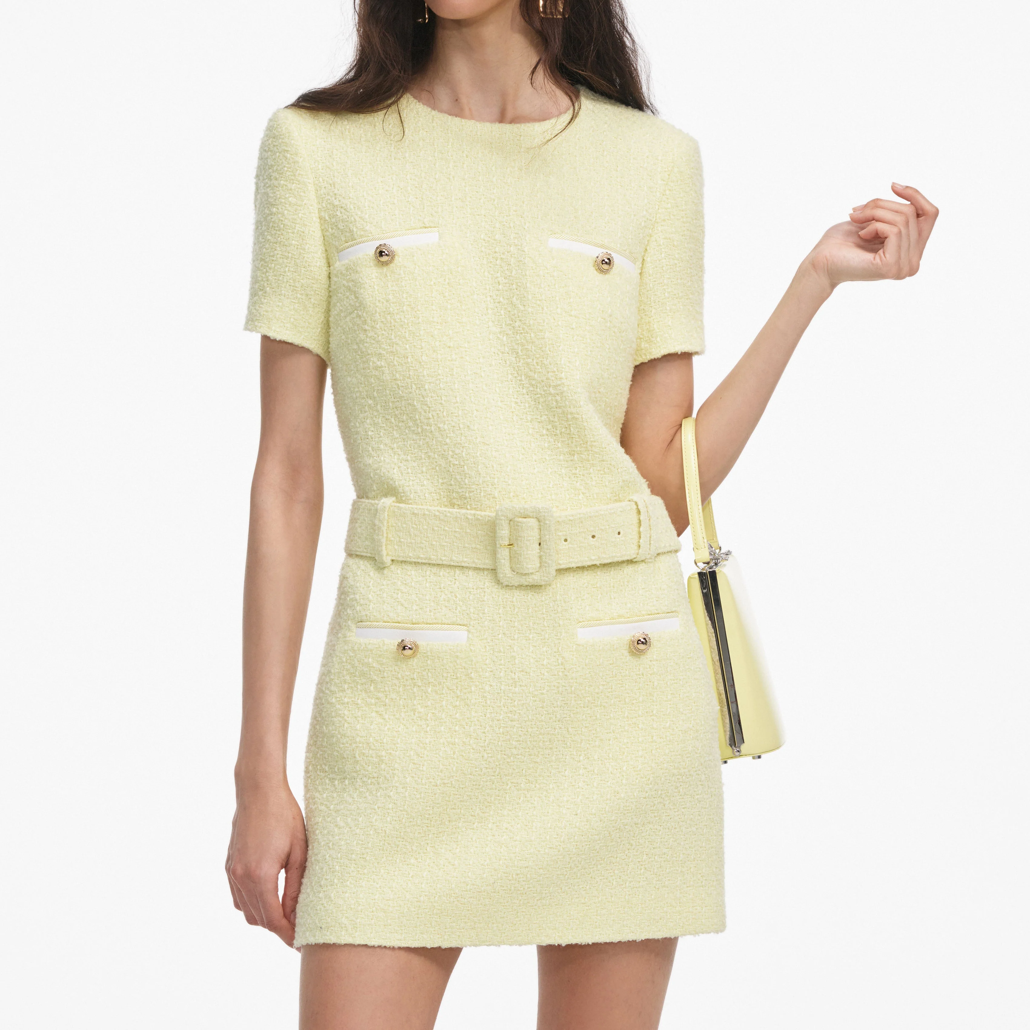 Yellow Boucle Mini Dress - Image 4