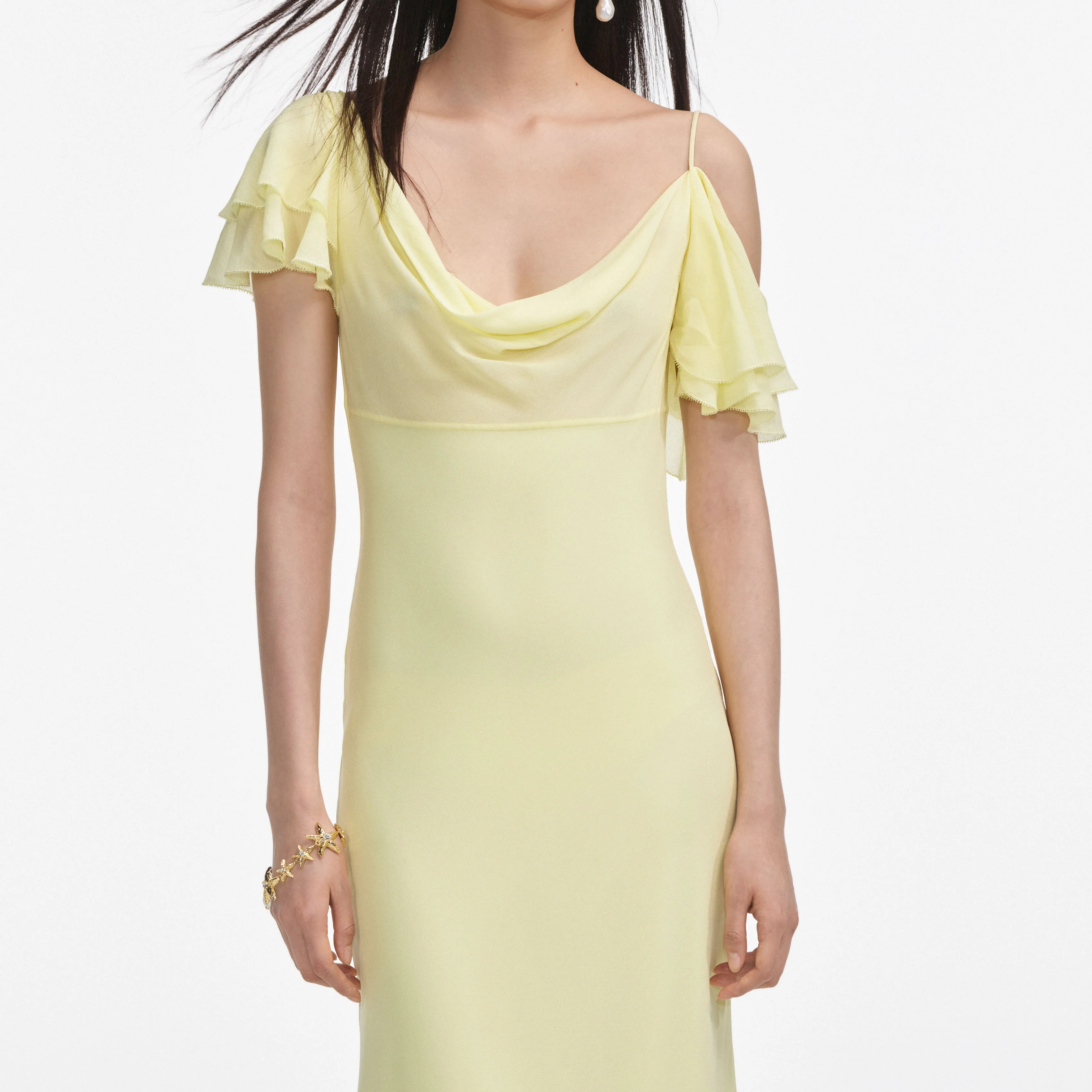 Yellow Georgette Frill Midi Dress - Image 4