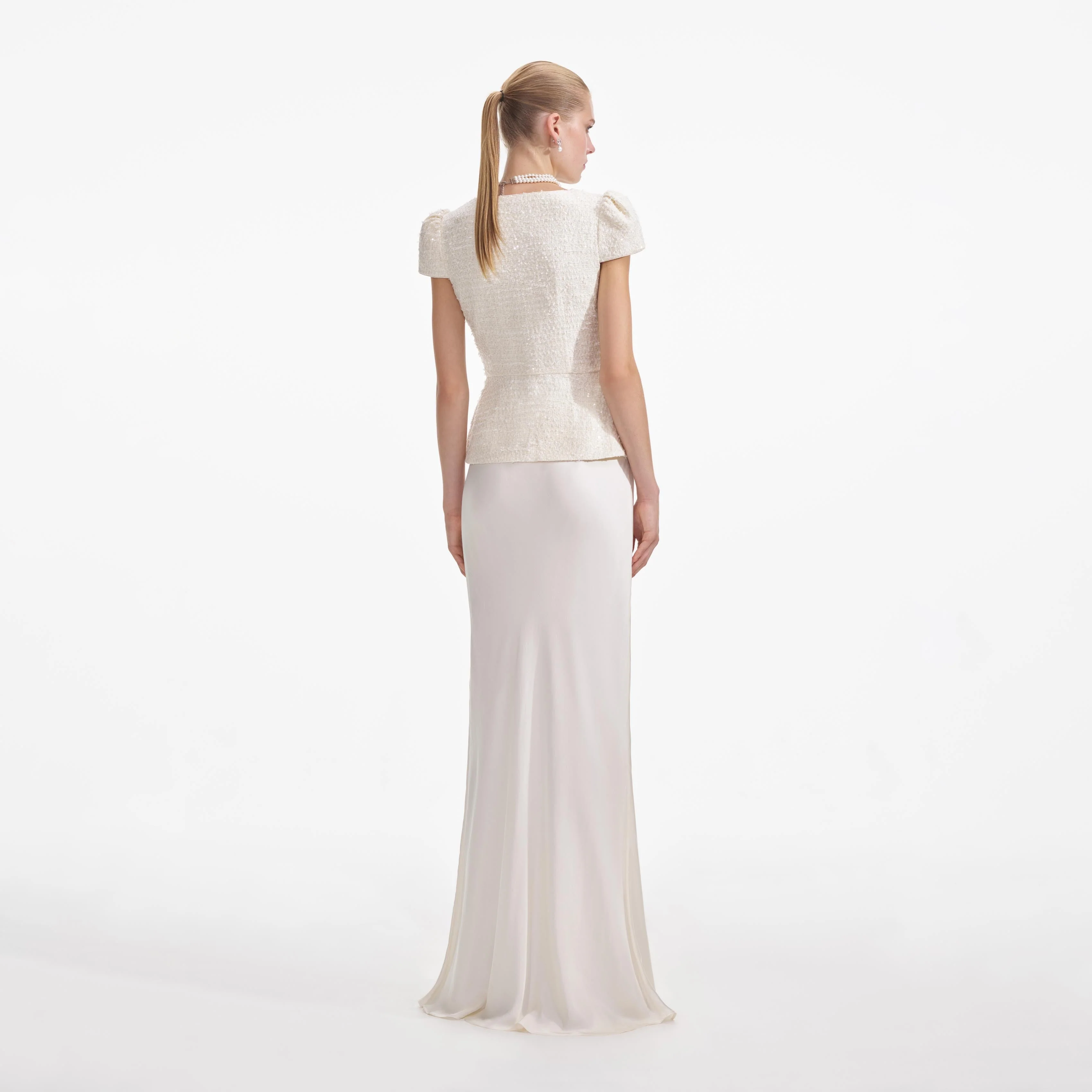 Cream Boucle Bow Detail Maxi Dress - Image 3