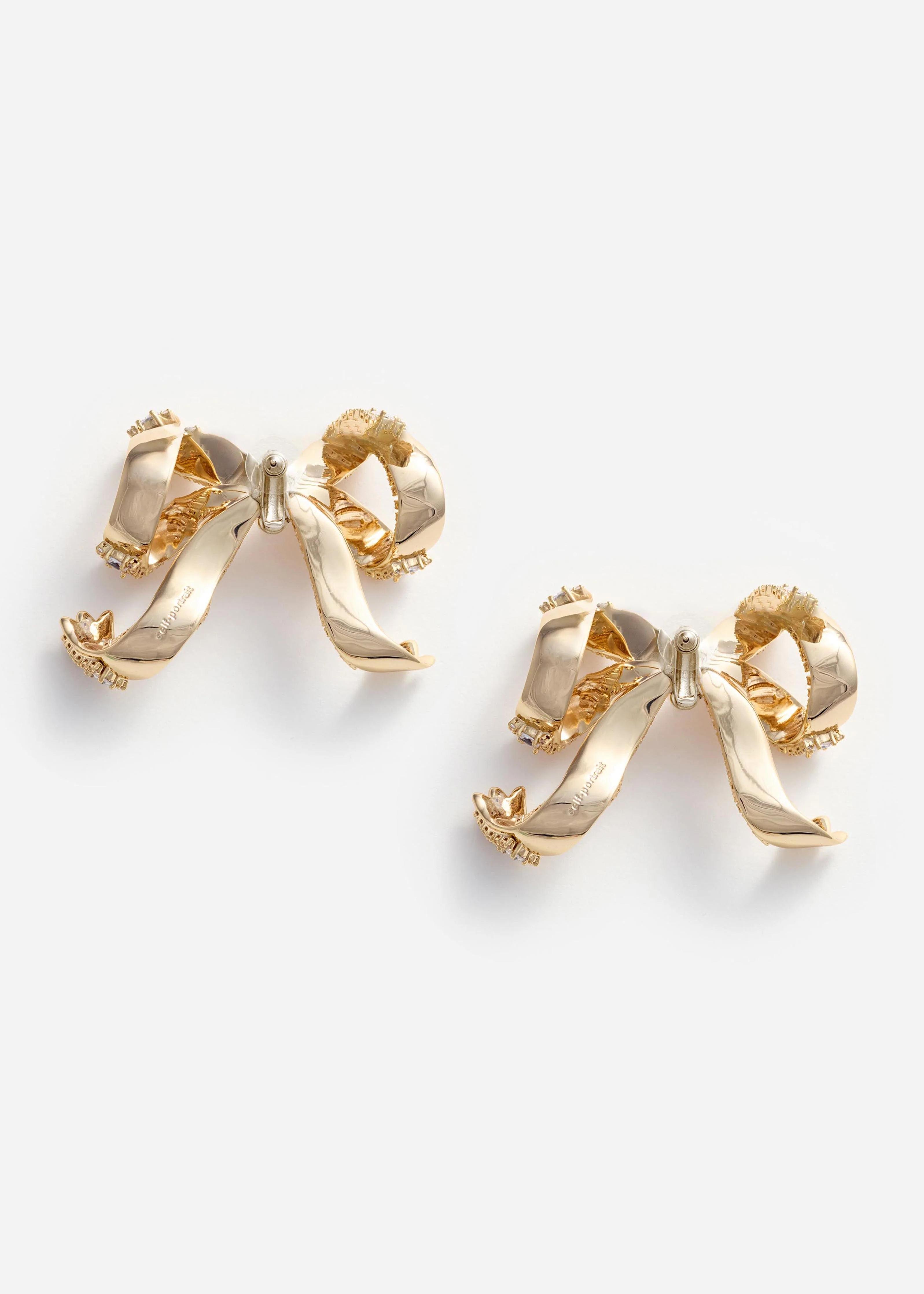 Gold Crystal Bow Earrings - Image 3