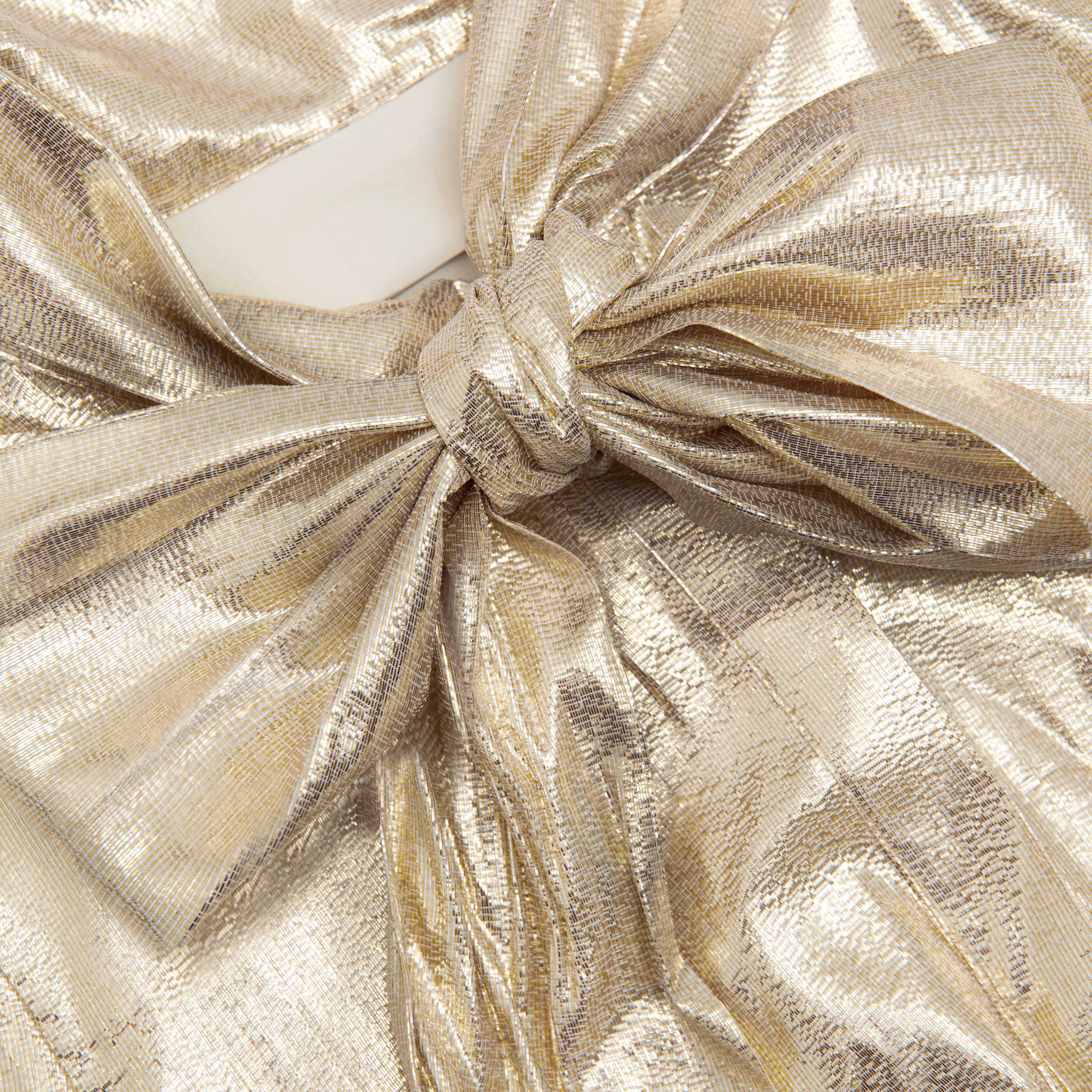 Gold Metallic Tie Neck Maxi Dress - Image 5