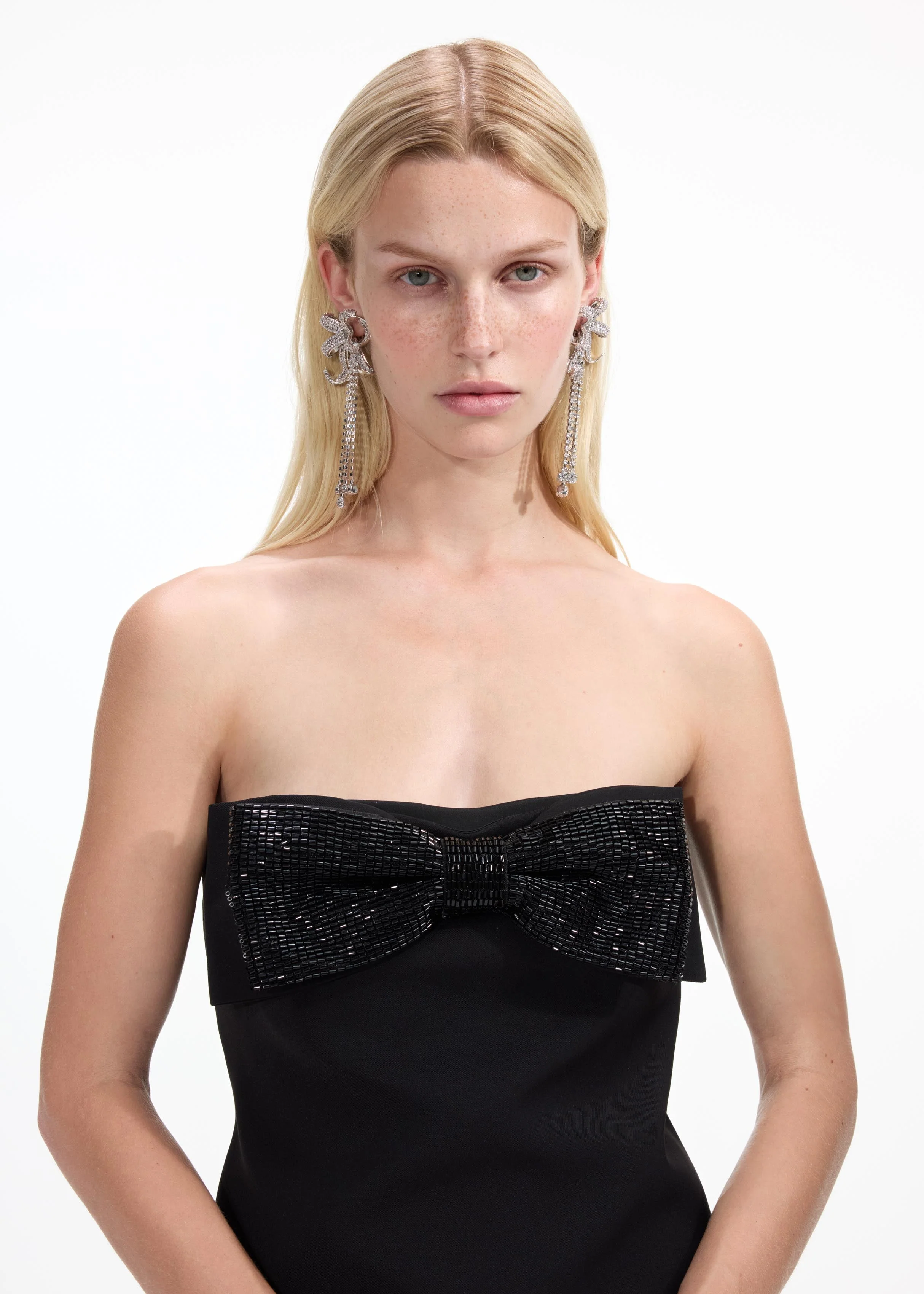 Large Crystal Bow Droplet Earrings - Image 4