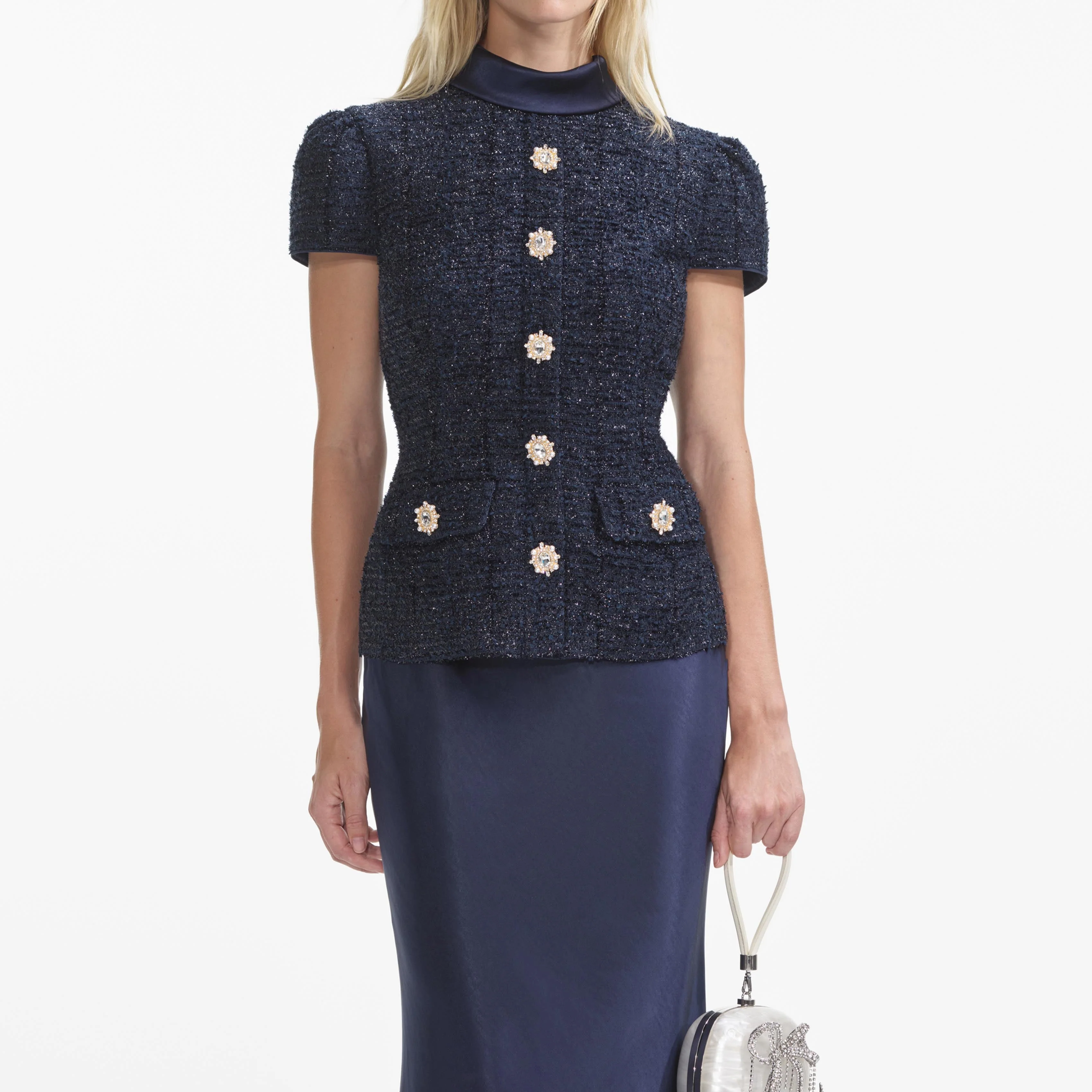 Navy Metallic Boucle Maxi Dress - Image 4