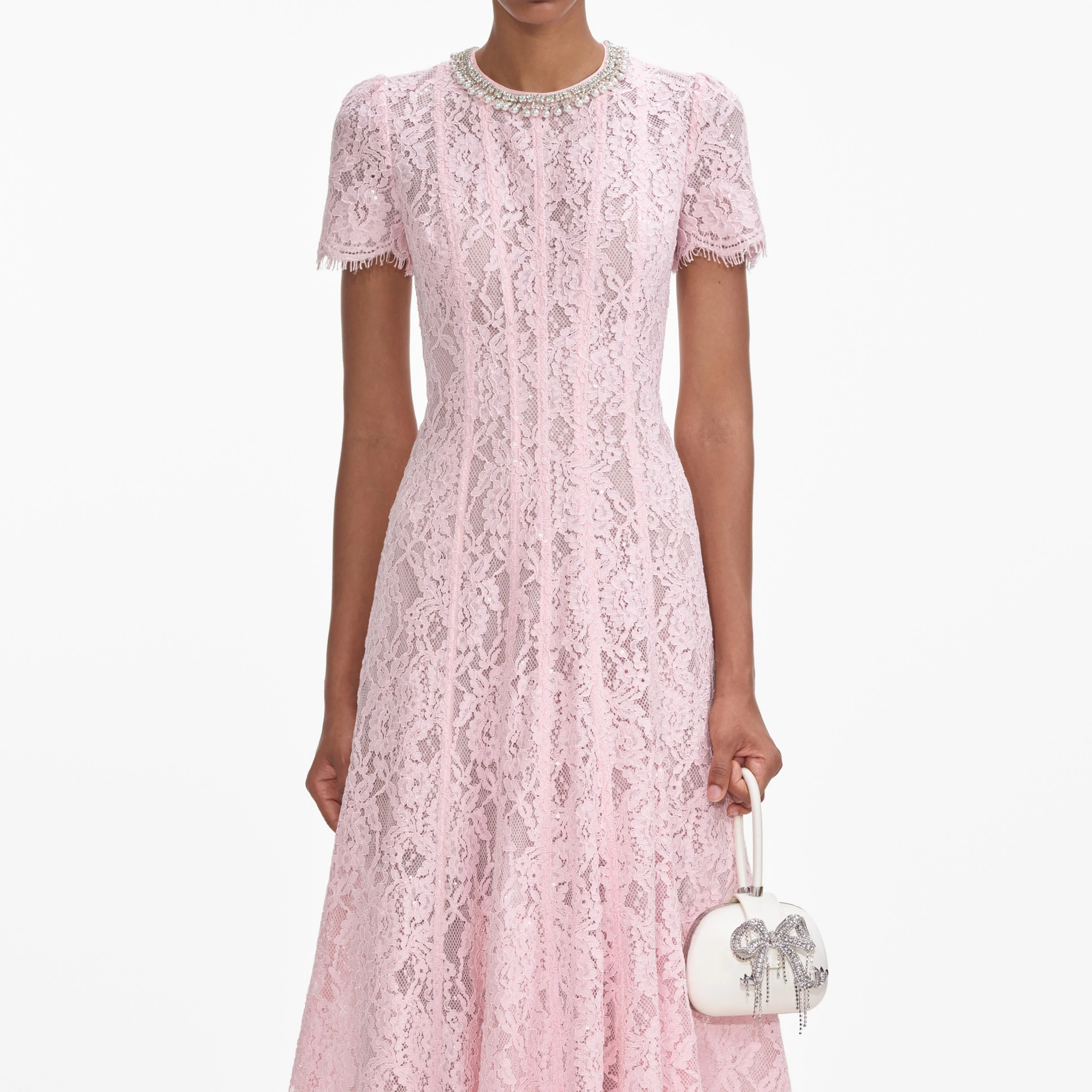 Pink Lace Embellished Midi Dress - Image 4