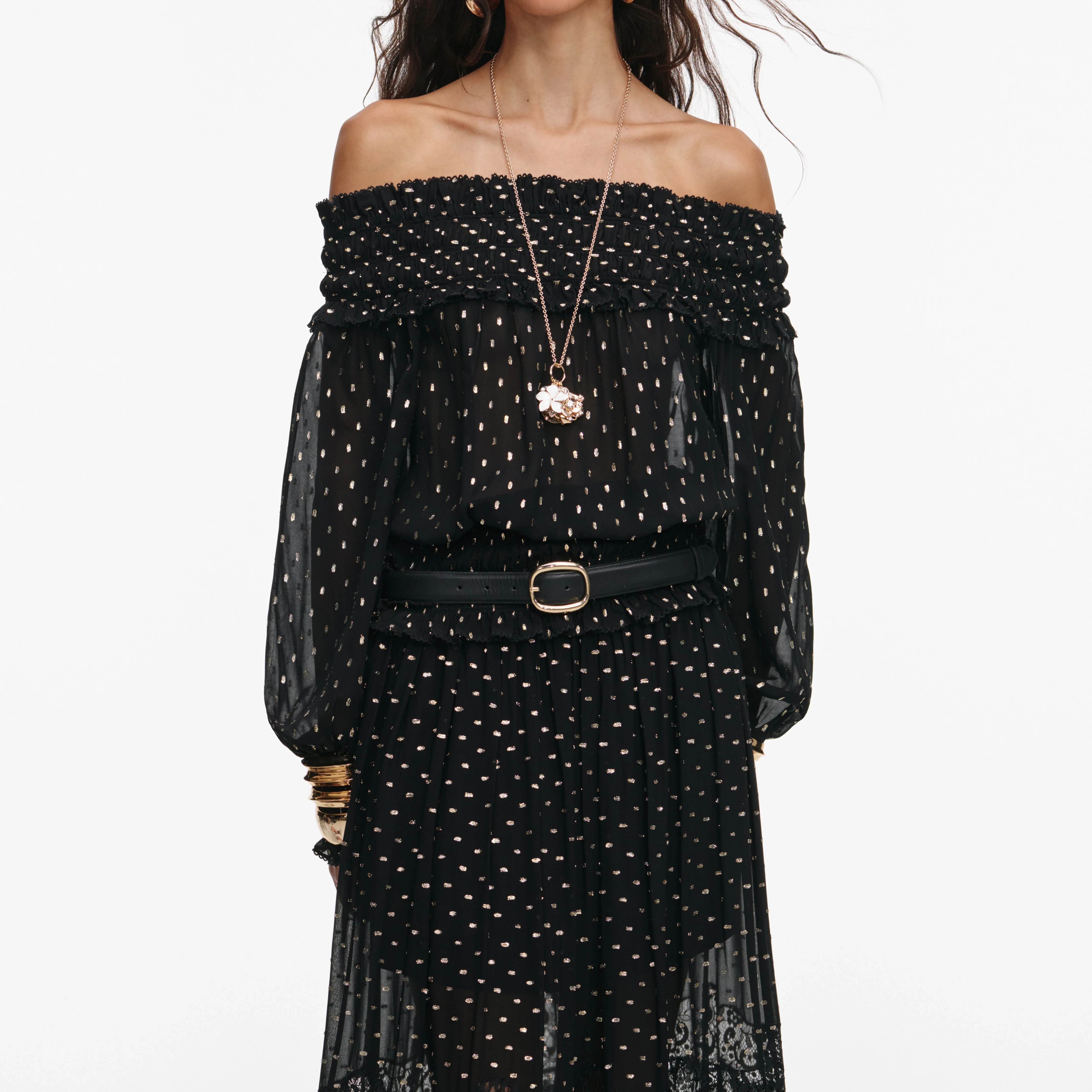 Black And Gold Chiffon Lace Maxi Skirt - Image 4