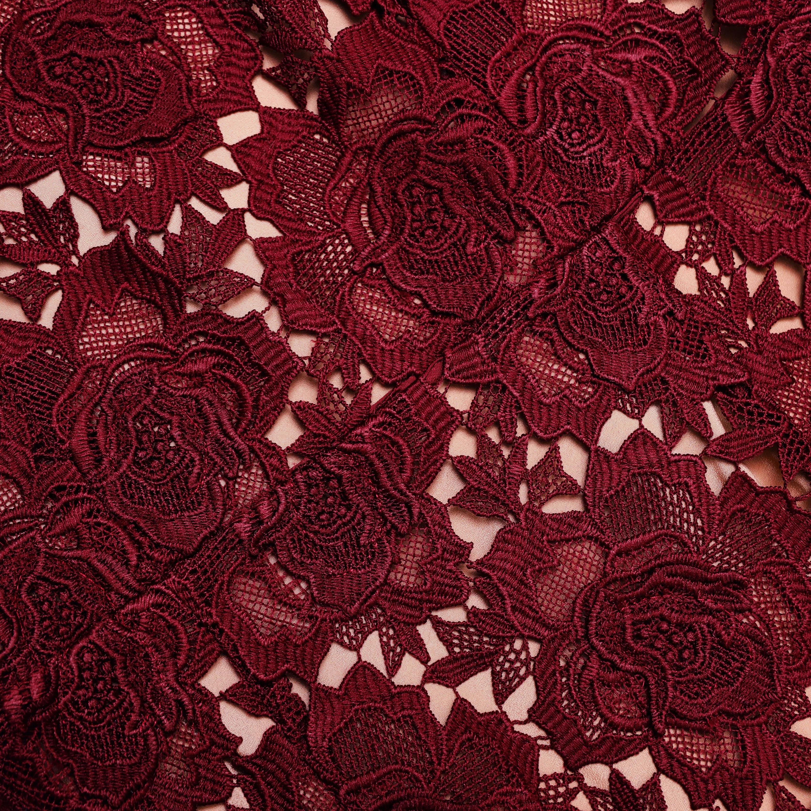 Burgundy Flower Lace Midi Dress - Image 5