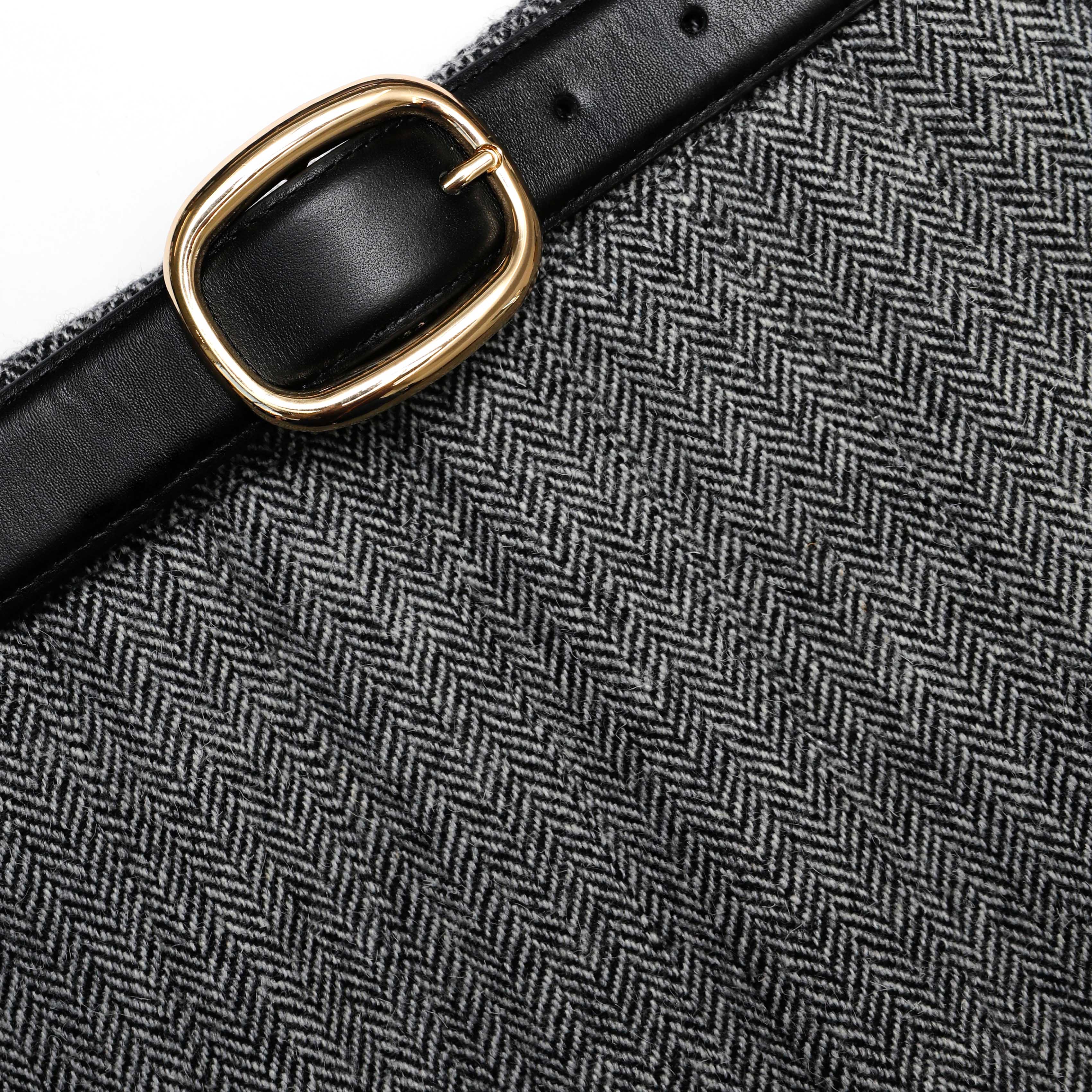 Grey Herringbone Pleated Midi Skirt - Image 5