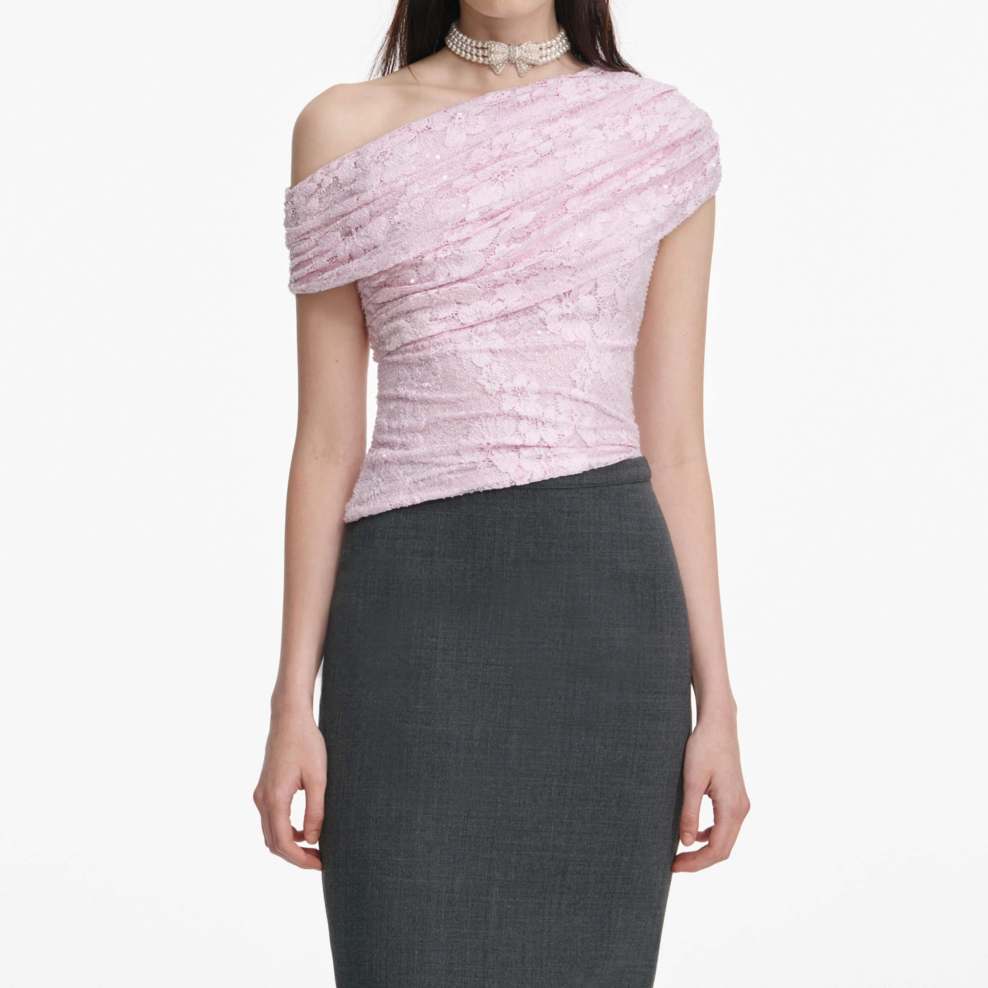 Pink Rhinestone Lace Drape Top - Image 4