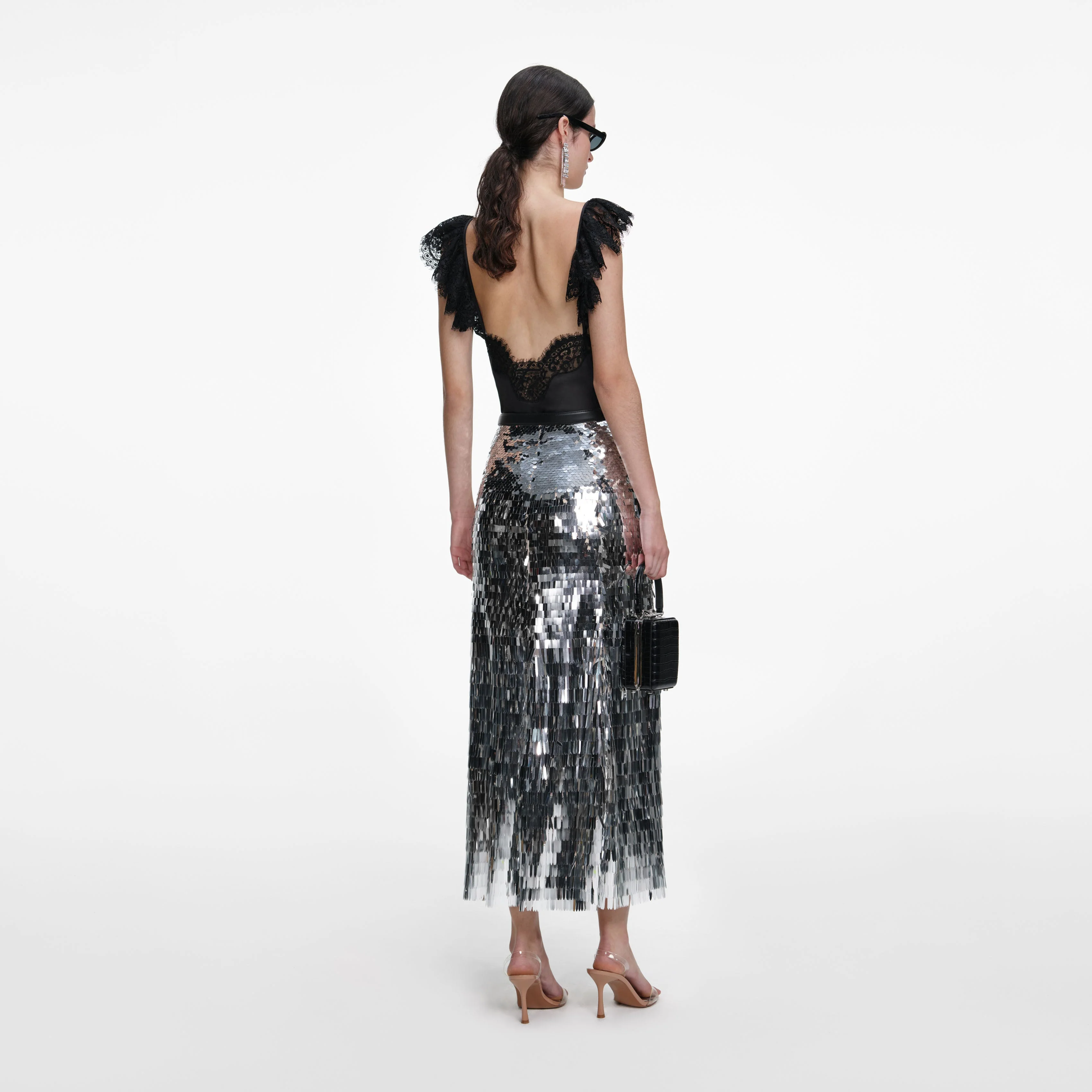 Silver Gradient Sequin Midi Skirt - Image 3