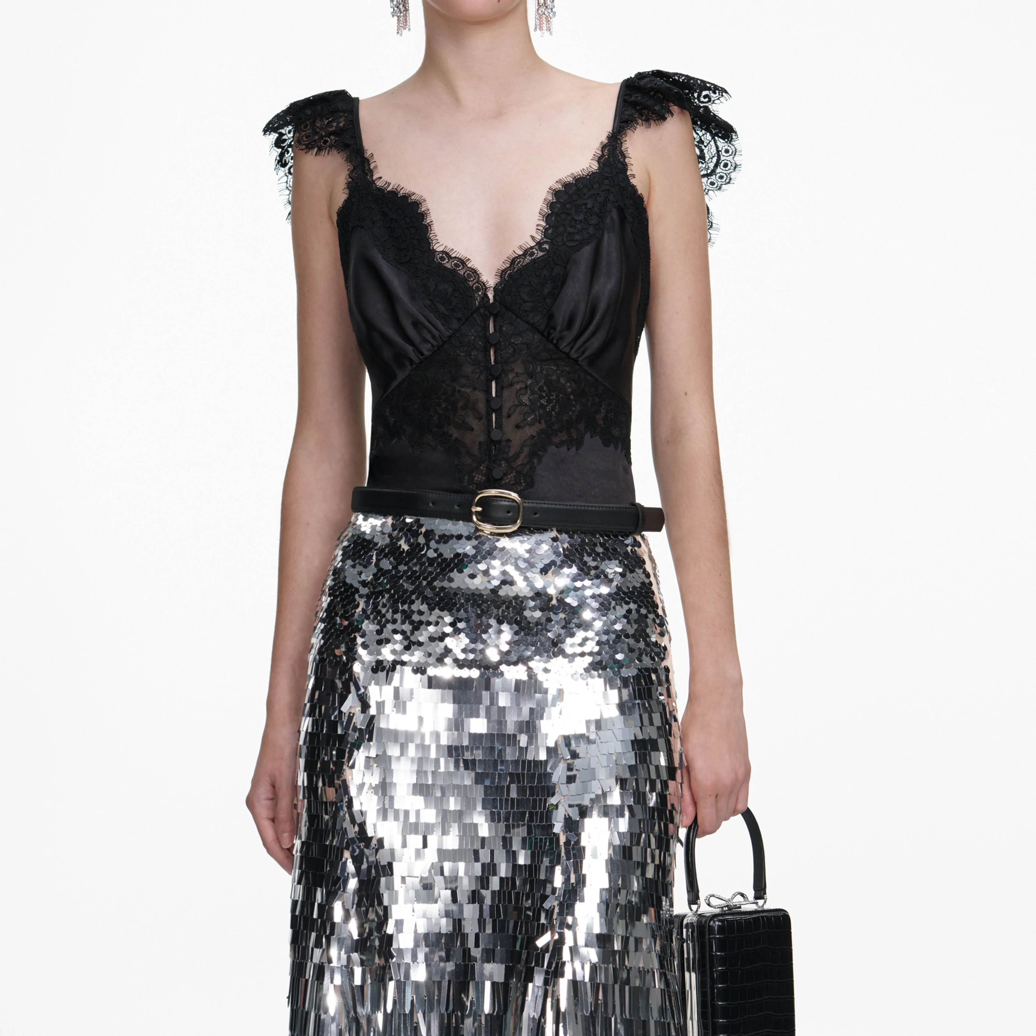 Silver Gradient Sequin Midi Skirt - Image 4