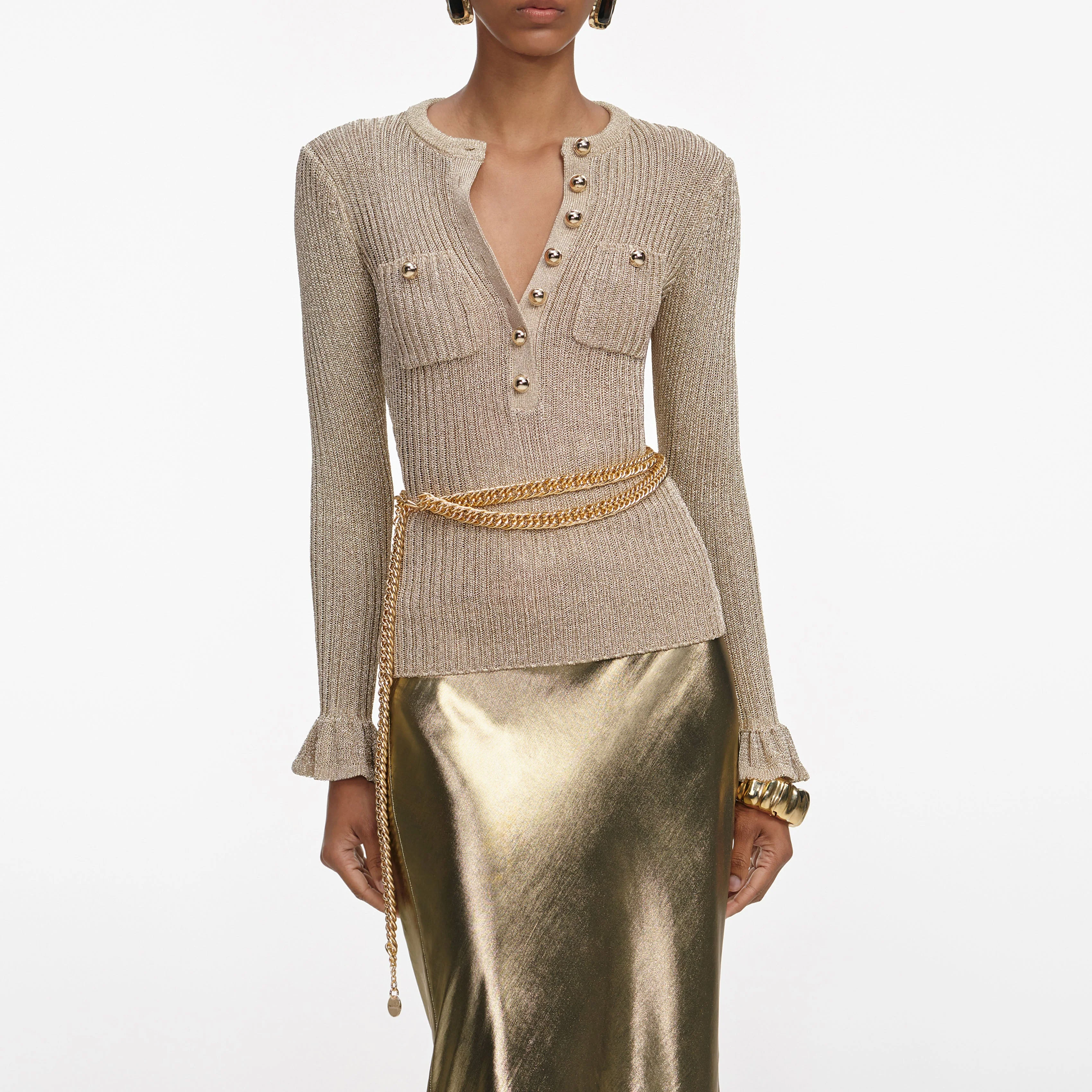 Gold Lurex Ribbed Knit Top - Image 4