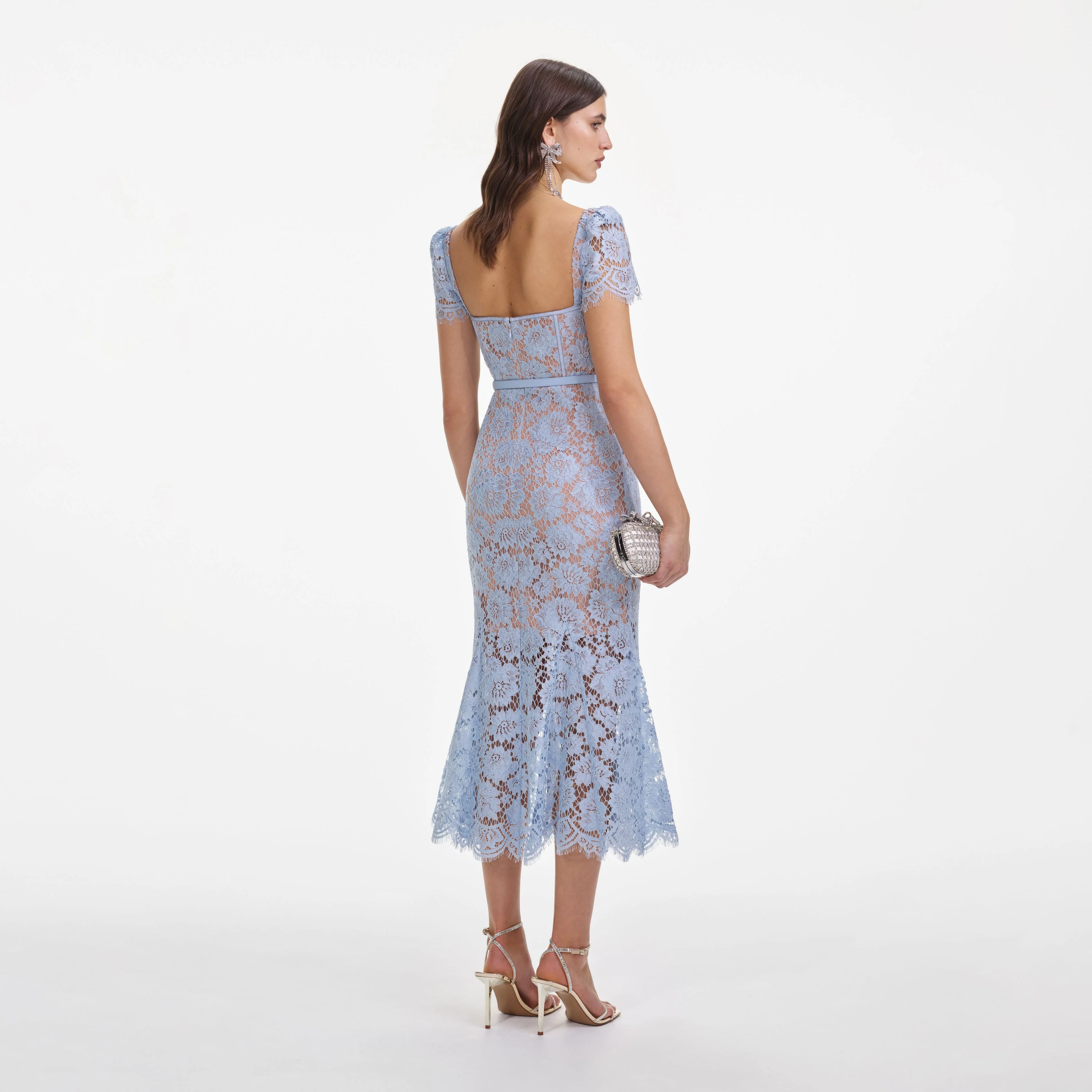 Baby Blue Fine Lace Midi Dress - Image 3