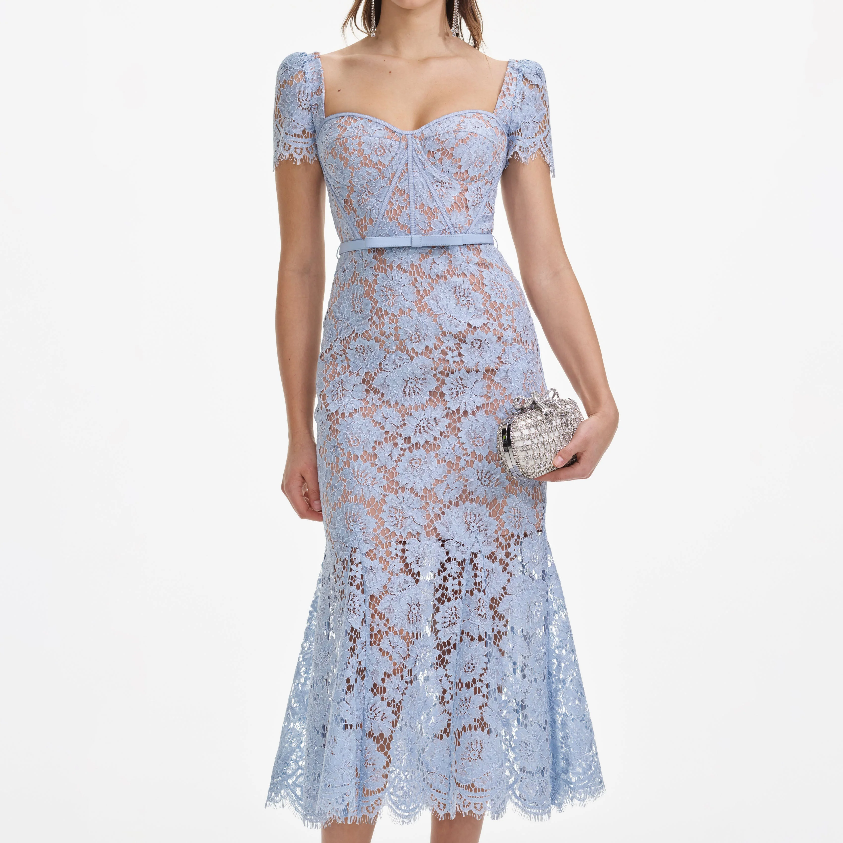 Baby Blue Fine Lace Midi Dress - Image 4