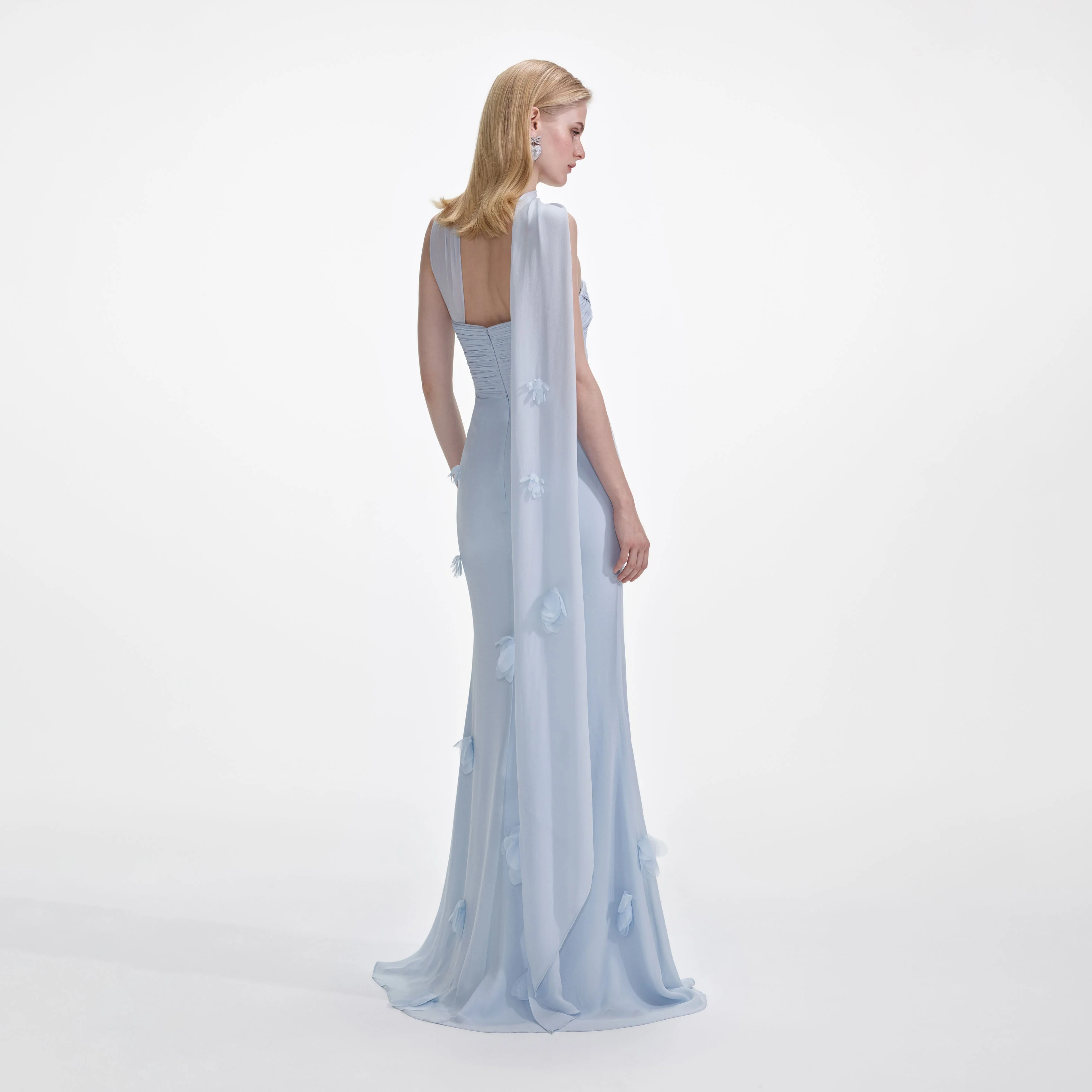 Blue Georgette Flower Maxi Dress - Image 3