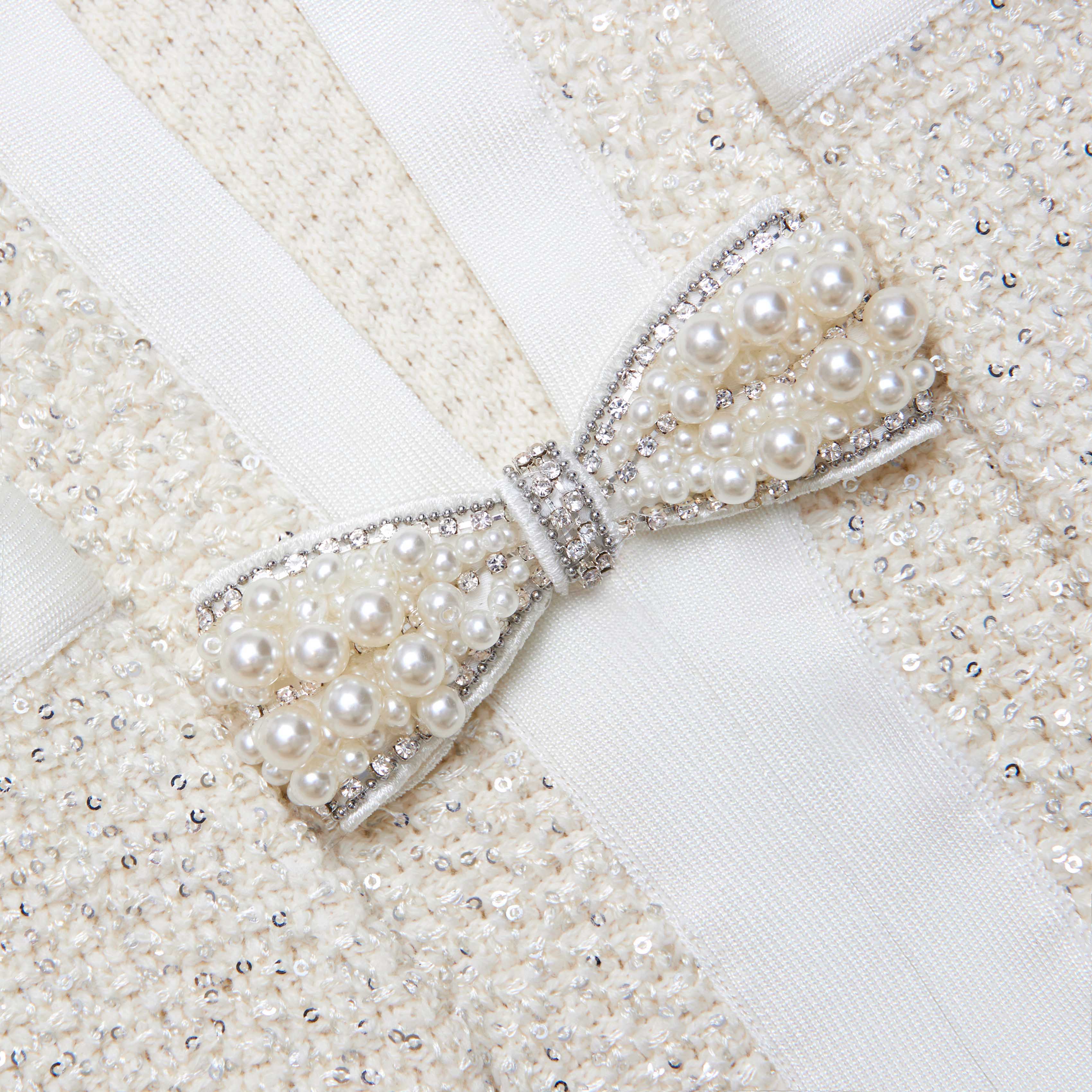 Cream Sequin Knit Tailored Midi Dress - Image 5