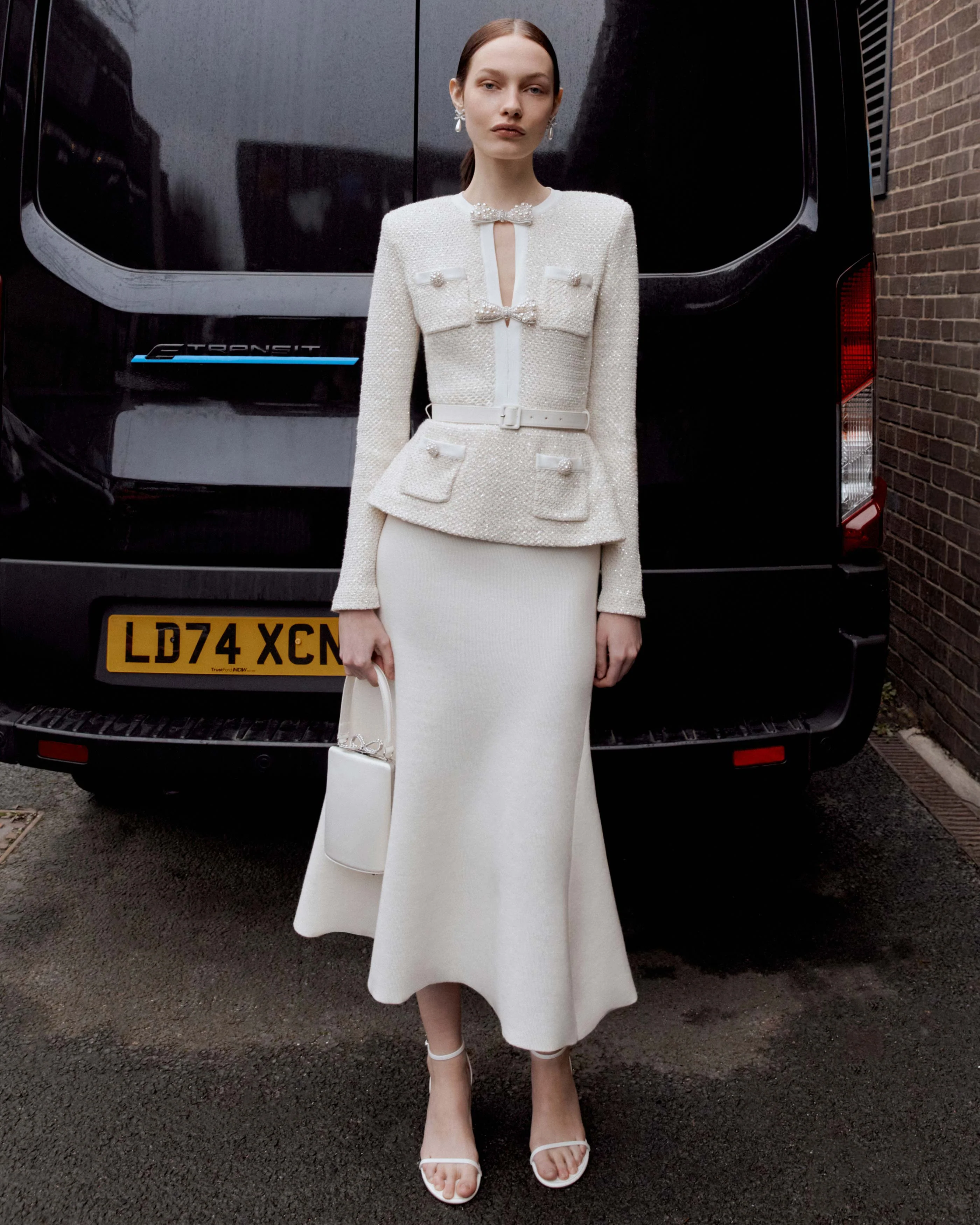 Cream Sequin Knit Tailored Midi Dress - Image 6