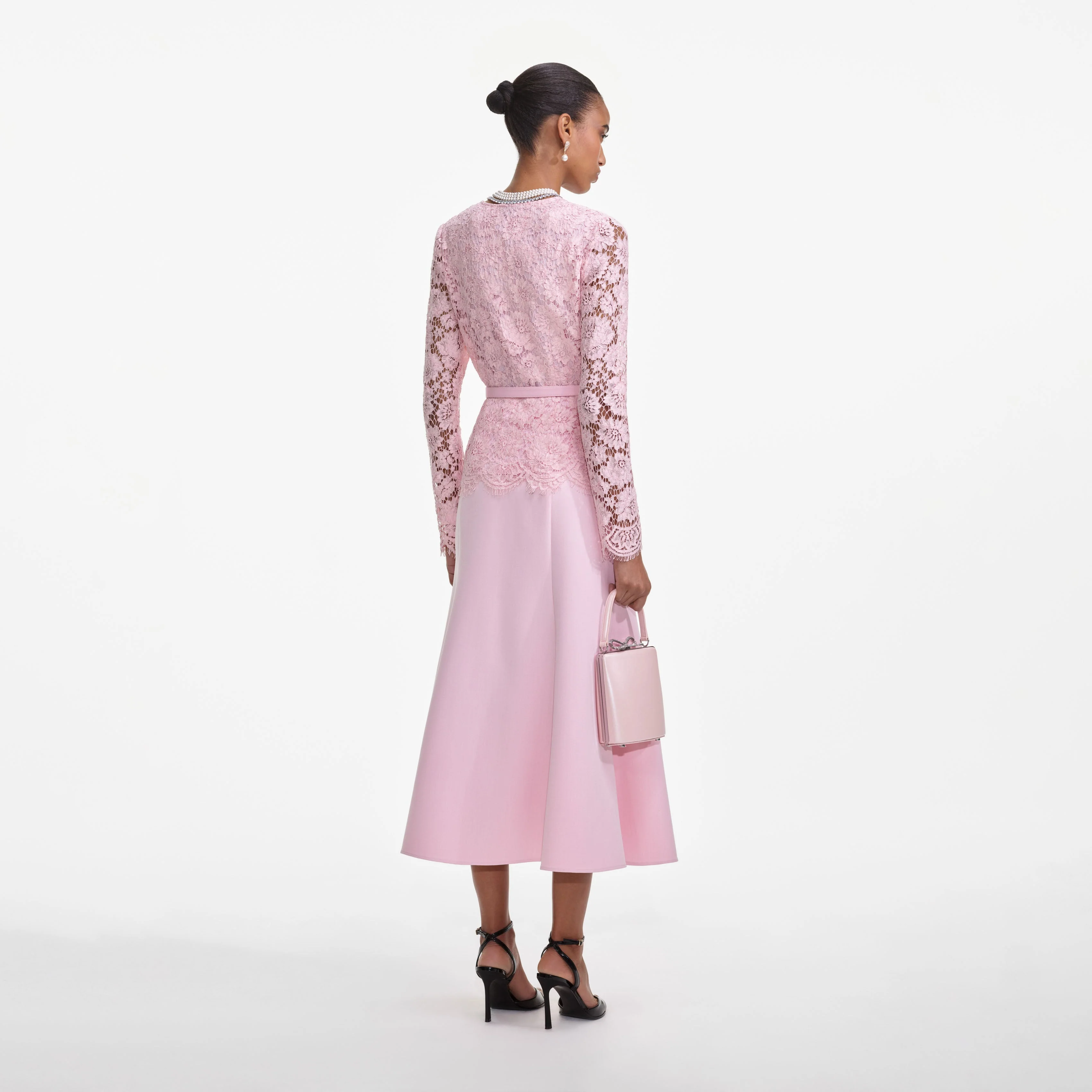 Pink Tailored Lace Midi Dress - Image 3