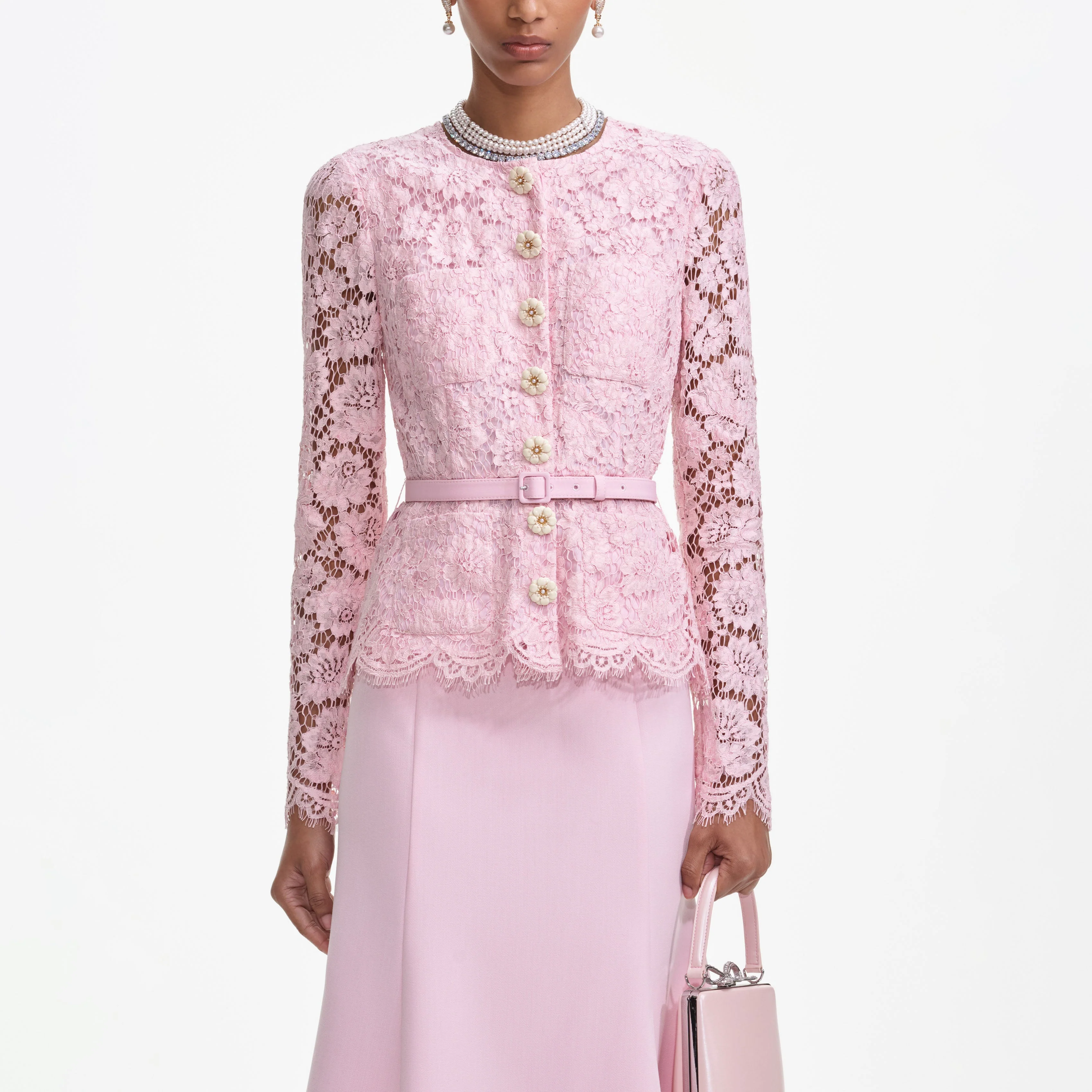 Pink Tailored Lace Midi Dress - Image 4
