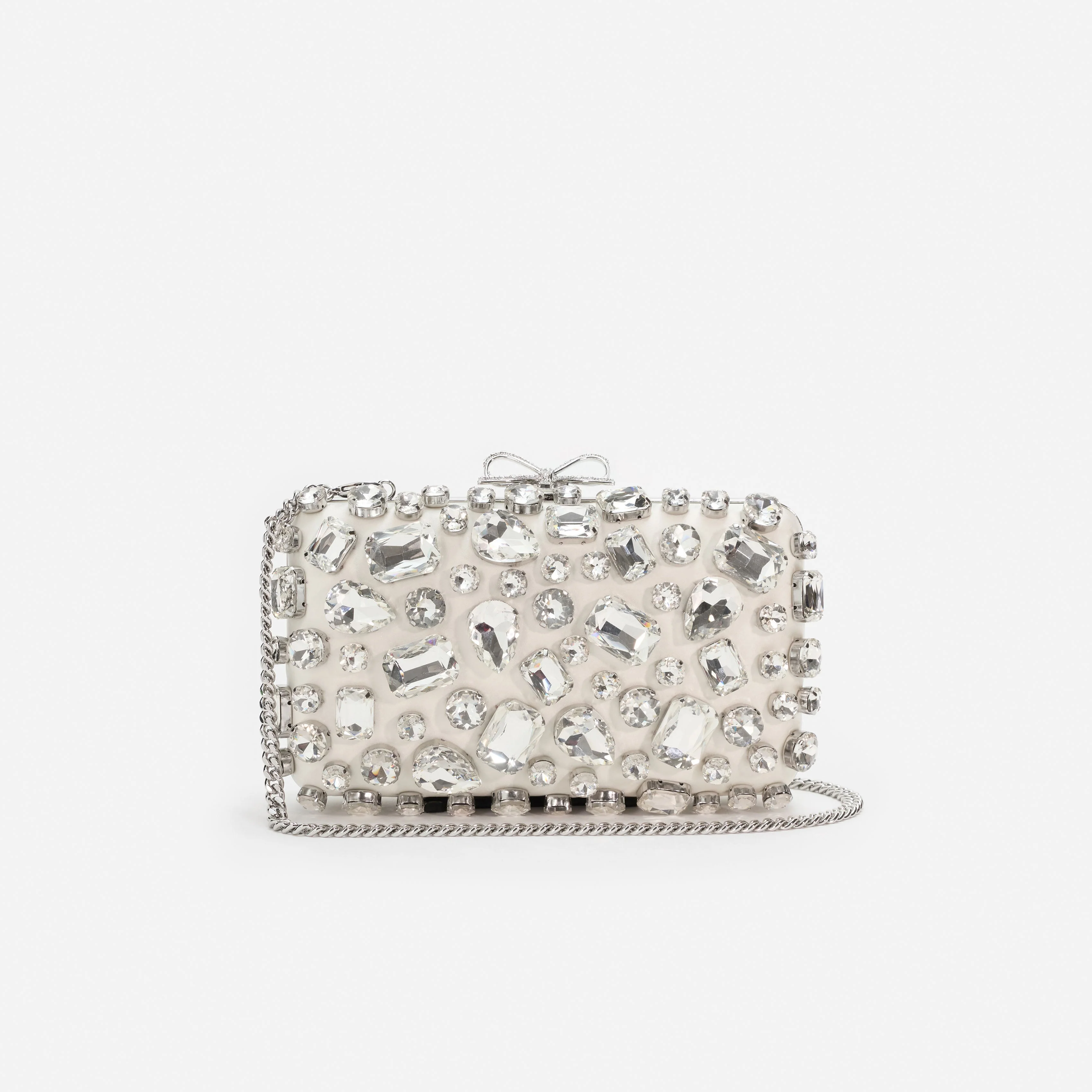 Cream Satin Crystal Clutch Bag - Image 4