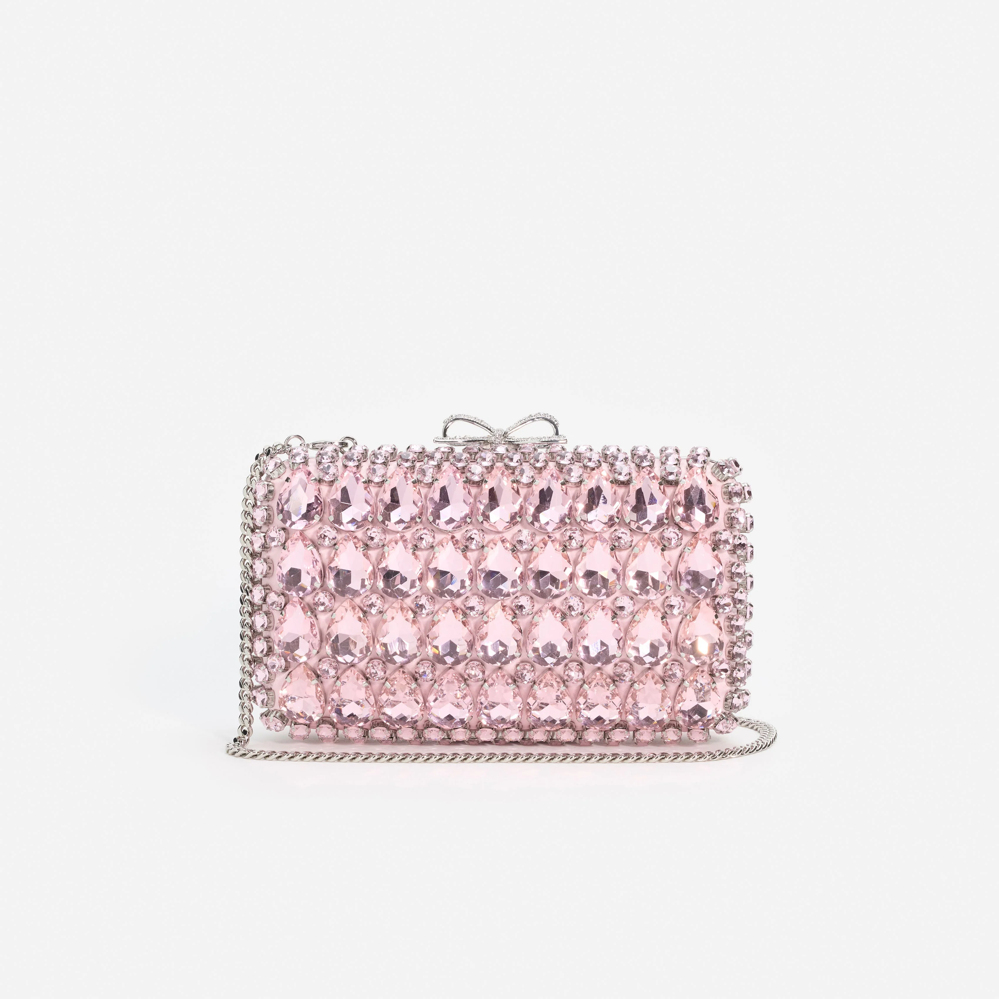 Pink Satin Crystal Clutch Bag - Image 4